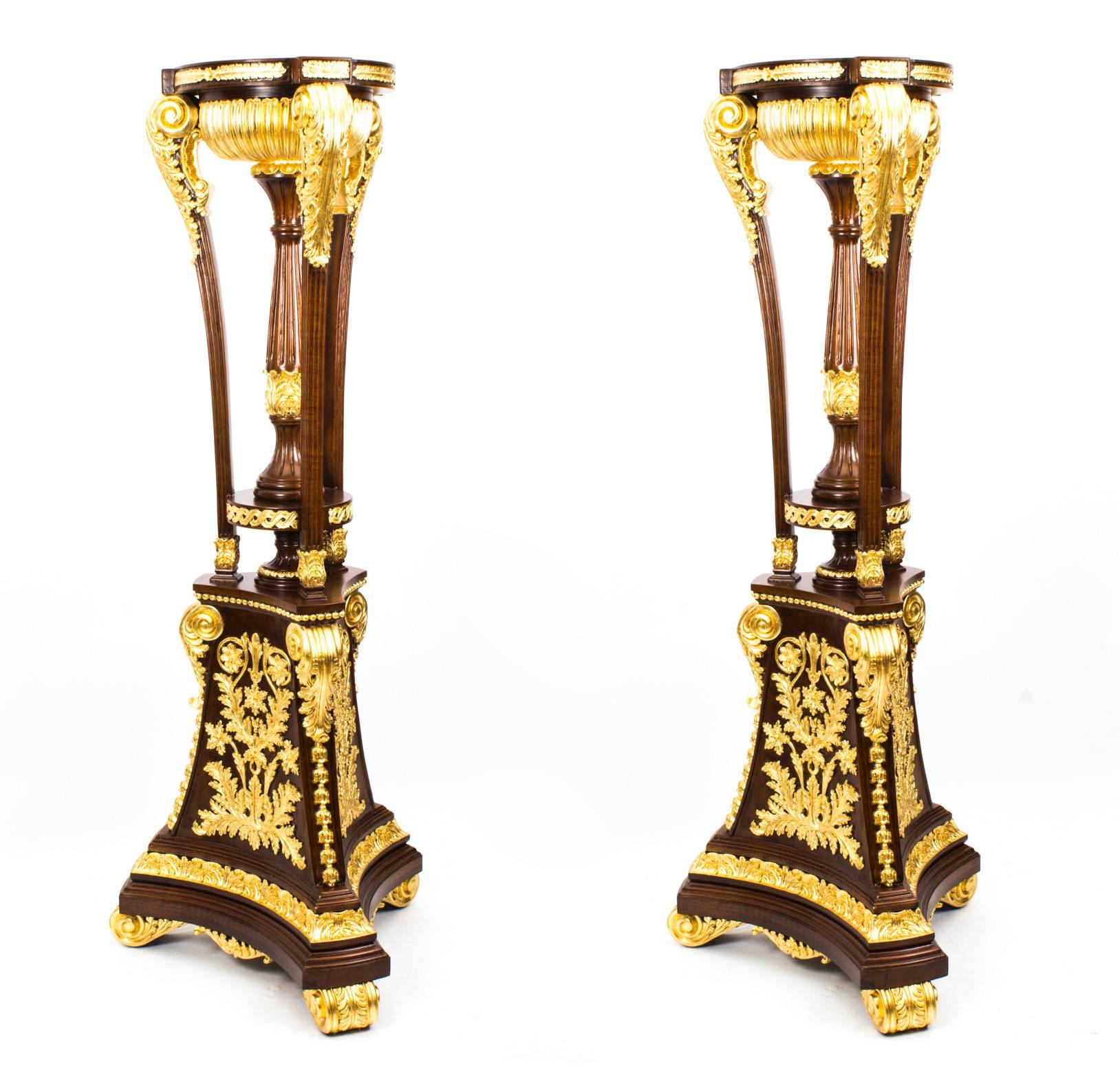 Pair of Mahogany Empire Style Giltwood Carved Torchers 20th C 3