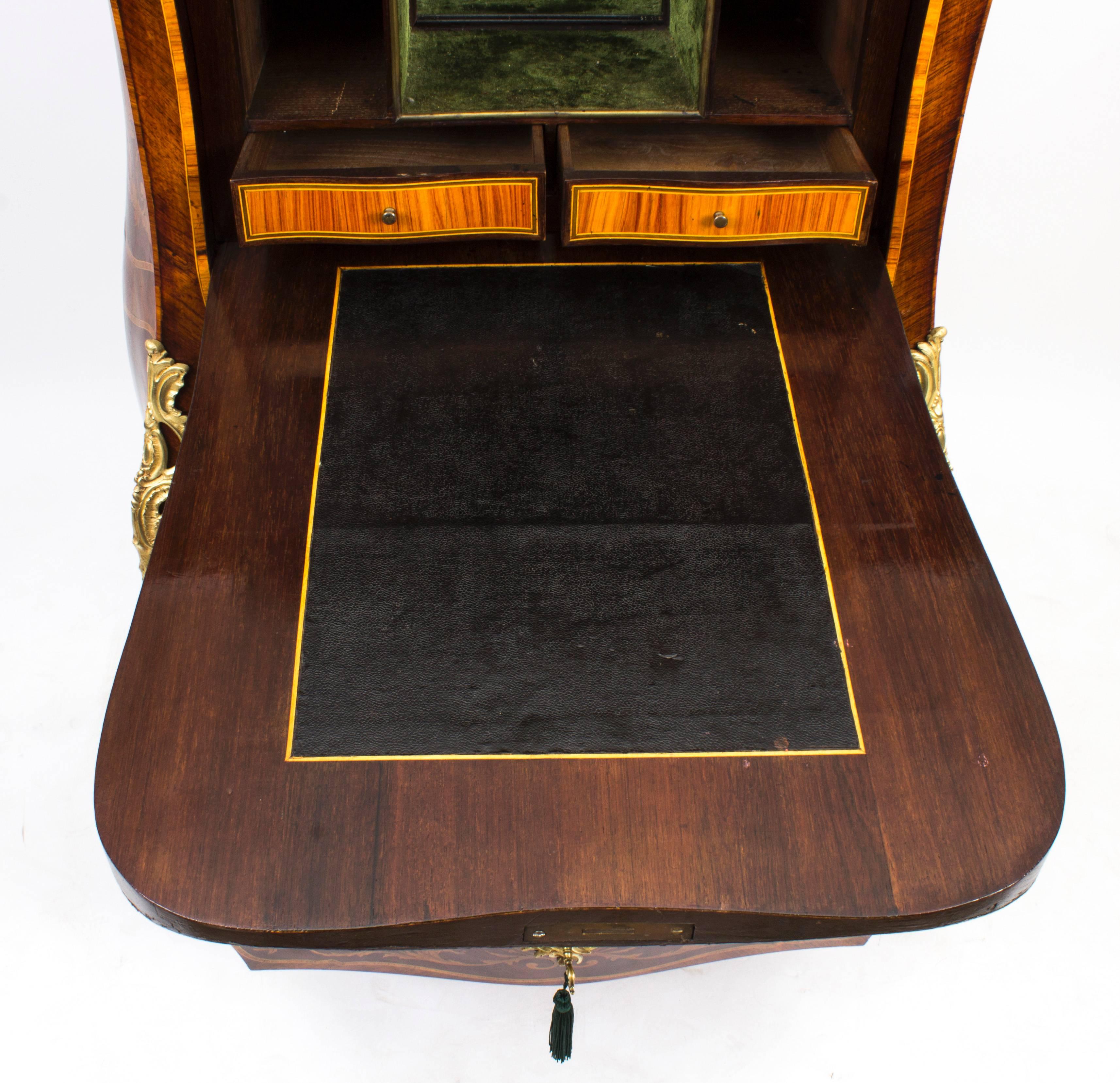 Mid-19th Century 19th Century French Rococo Revival Marquetry Secretaire a Abattant For Sale