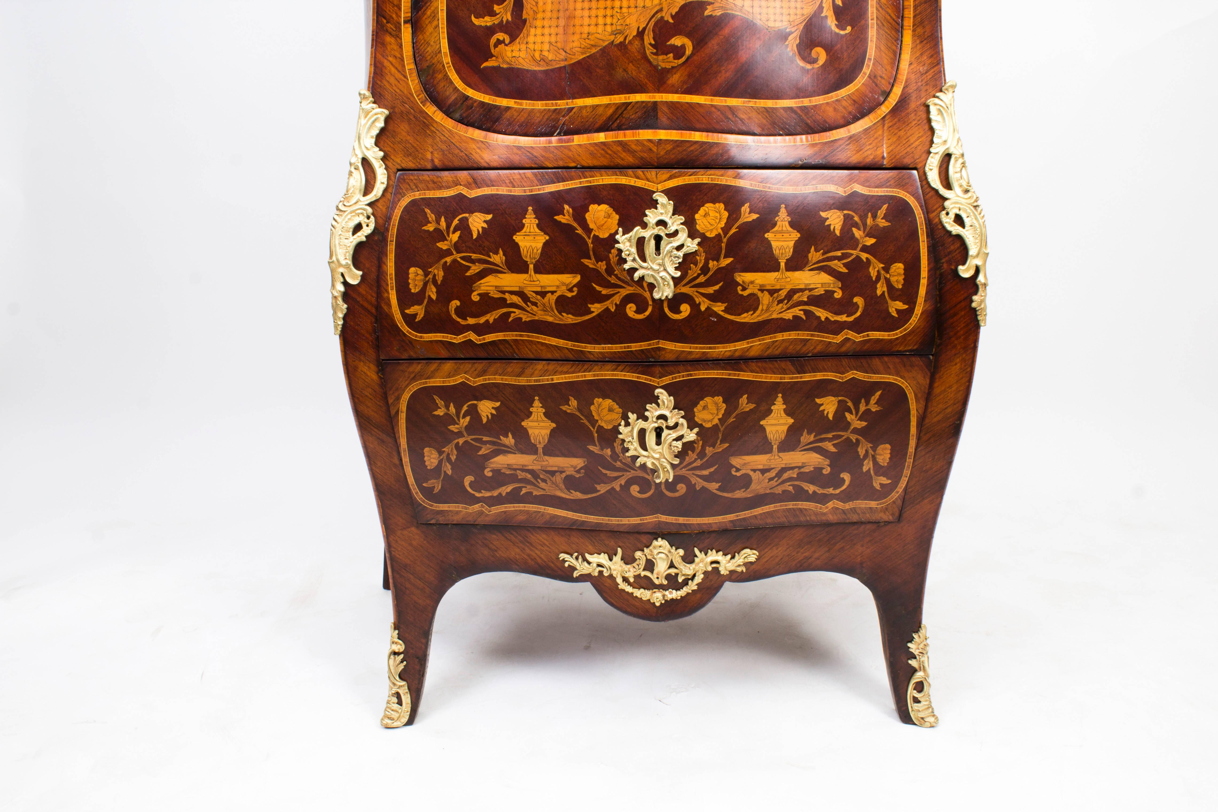 19th Century French Rococo Revival Marquetry Secretaire a Abattant For Sale 4