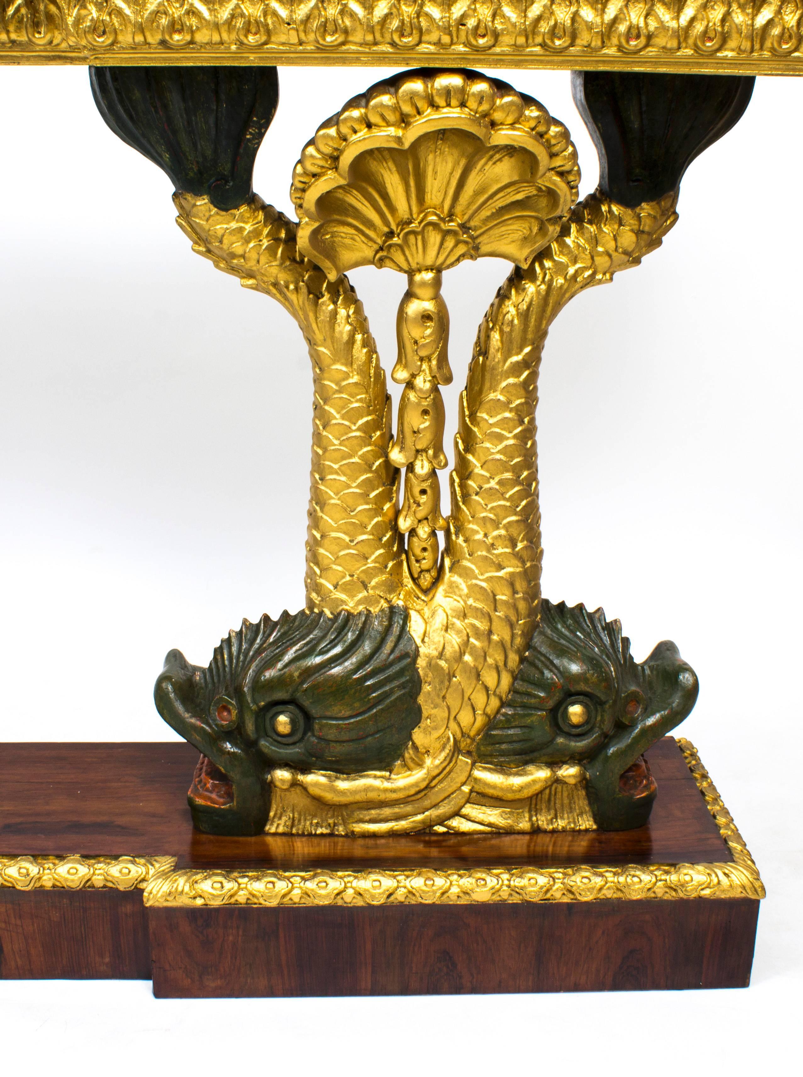 Early 20th Century Entwined Gilded Dolphins Console Pier Table In Fair Condition In London, GB