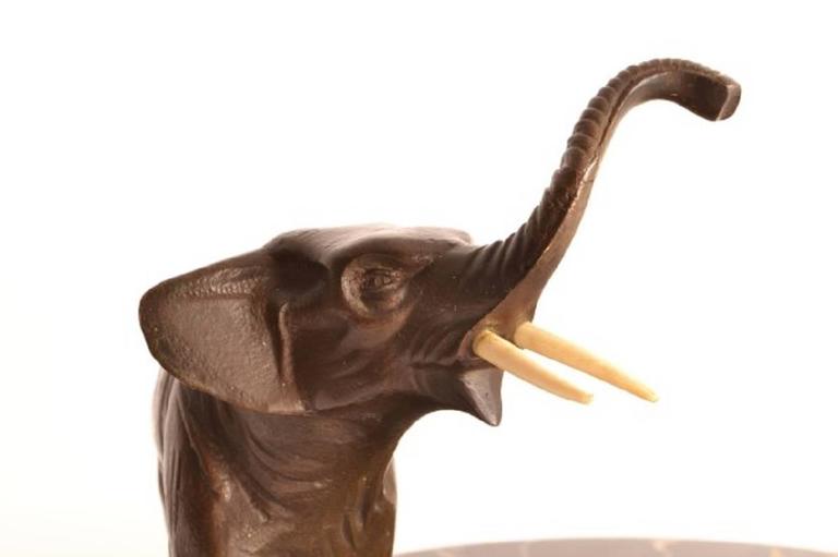 Early 20th Century Bronze Elephant Sculpture Marble Bowl at 1stDibs