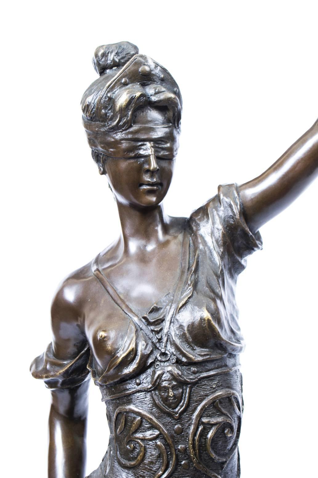 English Stunning Large Bronze Lady Justice Statue Judicia