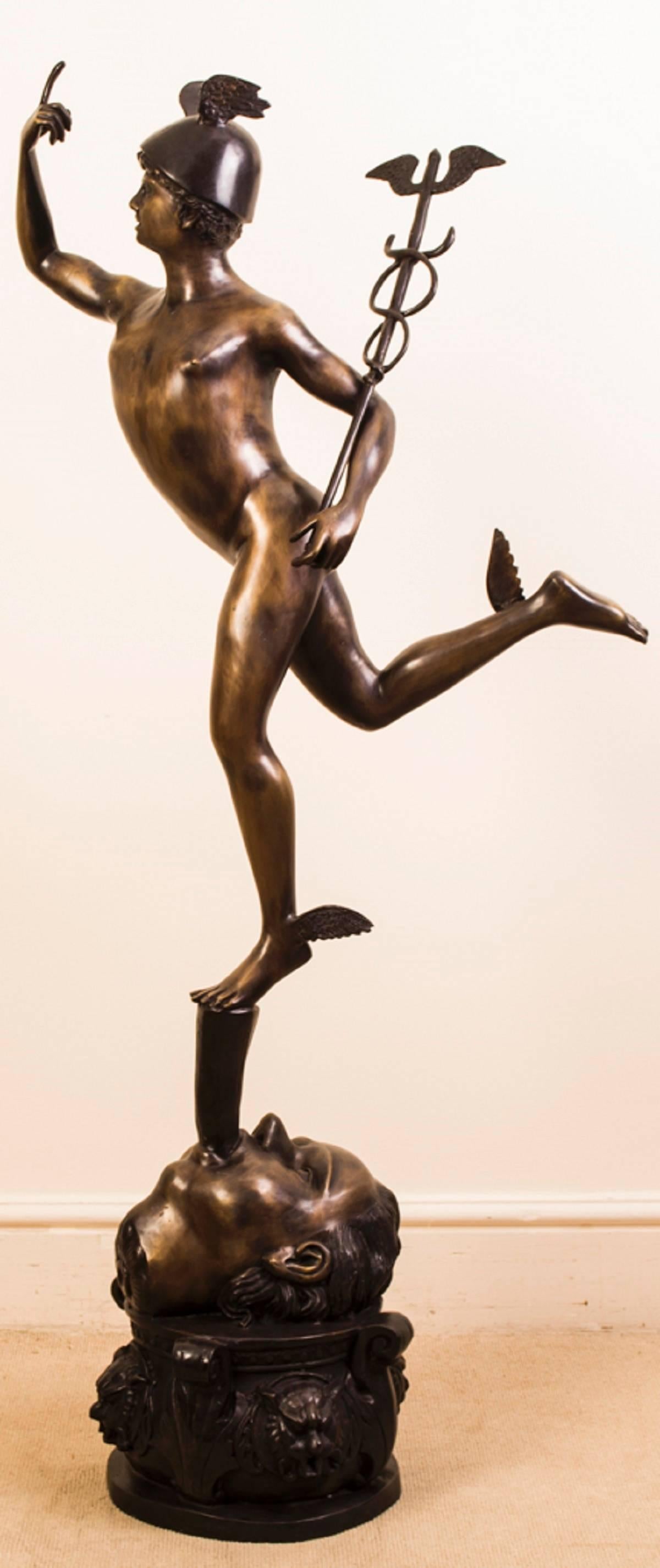 Huge Bronze Statue of Mercury/Hermes after Giambologna In Excellent Condition In London, GB