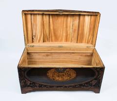 Mid-20th Century Chinese Carved Camphor Wood Trunk Coffer