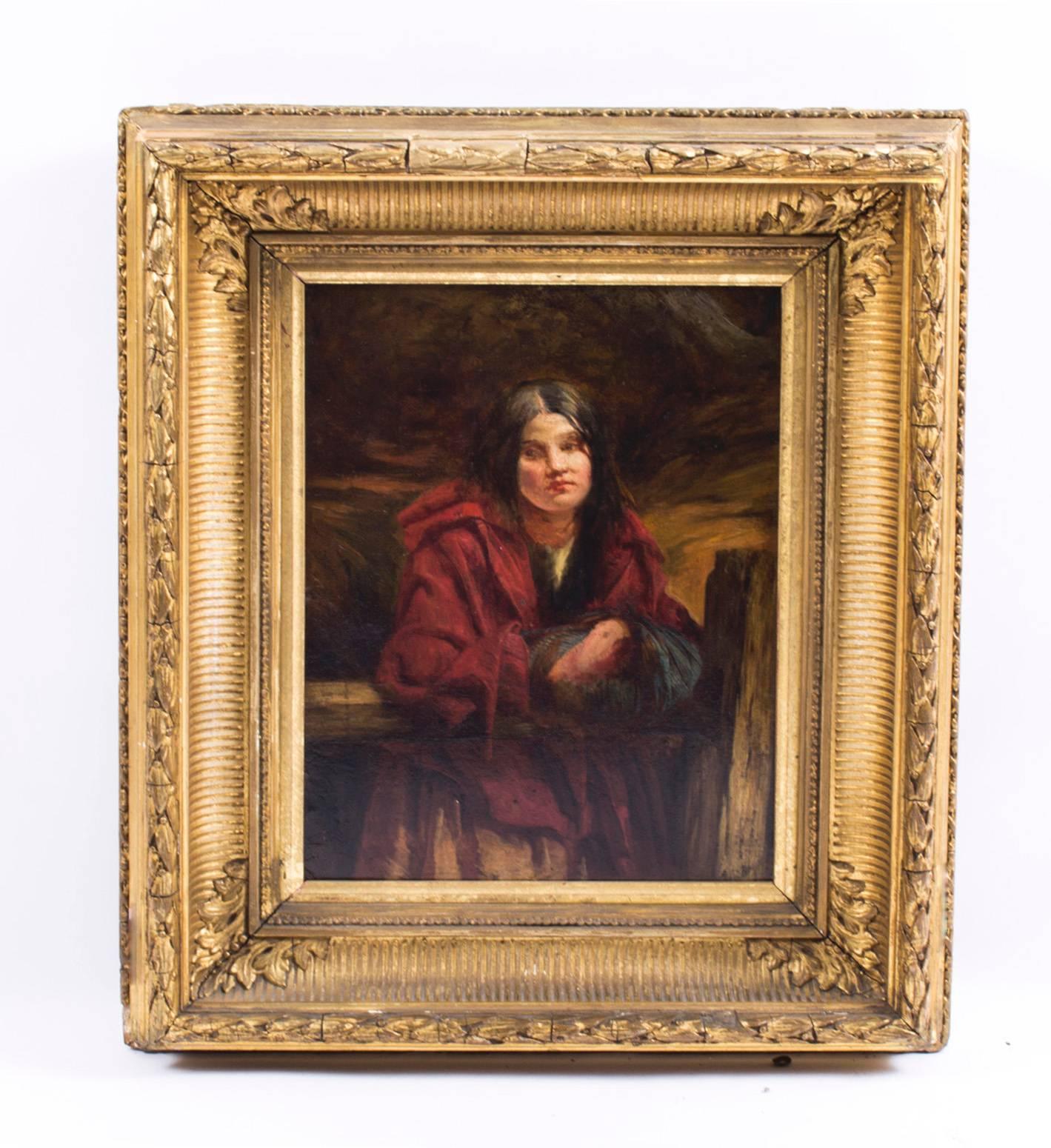 19th Century Oil Painting of Peasant Girl R Gavin RSA 1