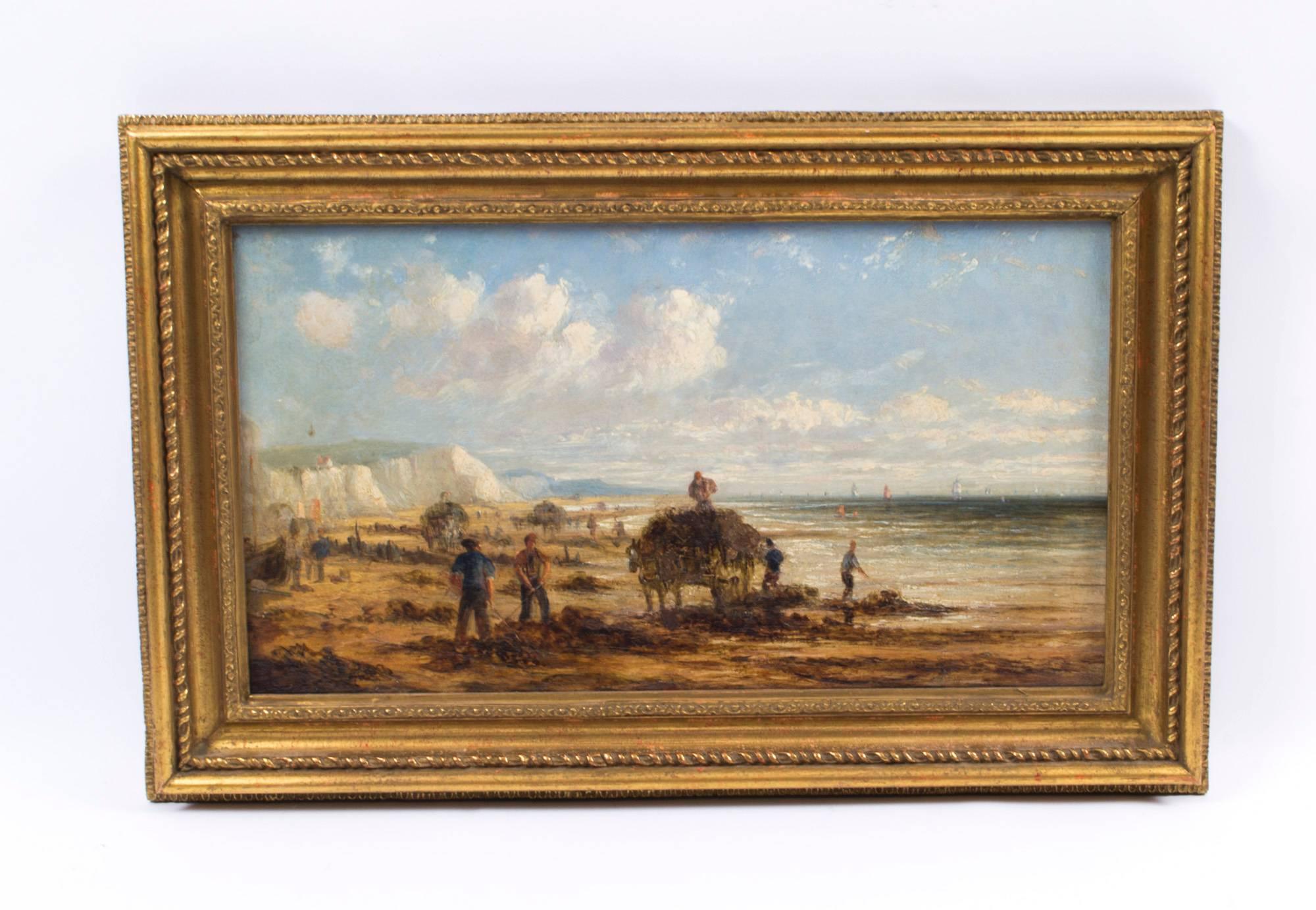 Canvas 19th Century Pair of English School Oil Paintings Fishermen