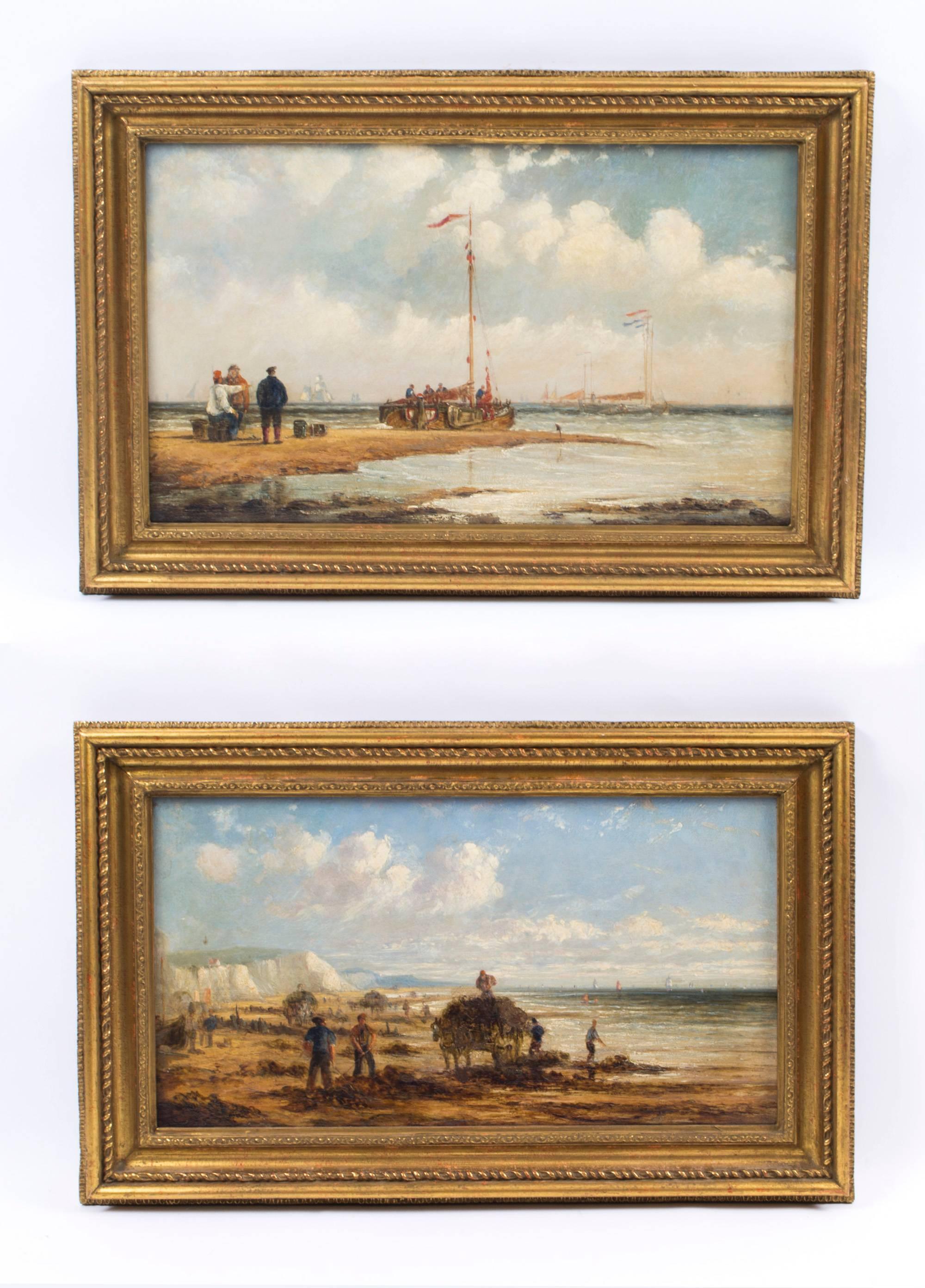 19th Century Pair of English School Oil Paintings Fishermen 5