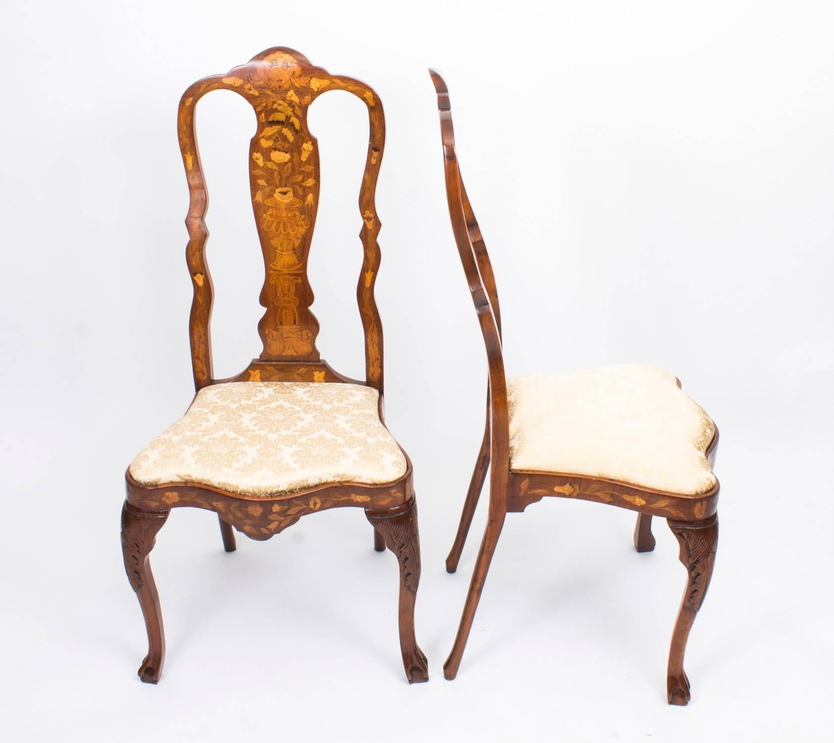 Antique Set of Eight Dutch Marquetry Walnut Dining Chairs, 18th Century In Excellent Condition In London, GB