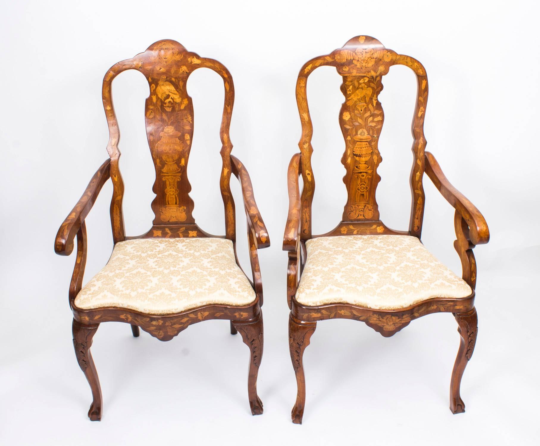 Antique Set of Eight Dutch Marquetry Walnut Dining Chairs, 18th Century 4