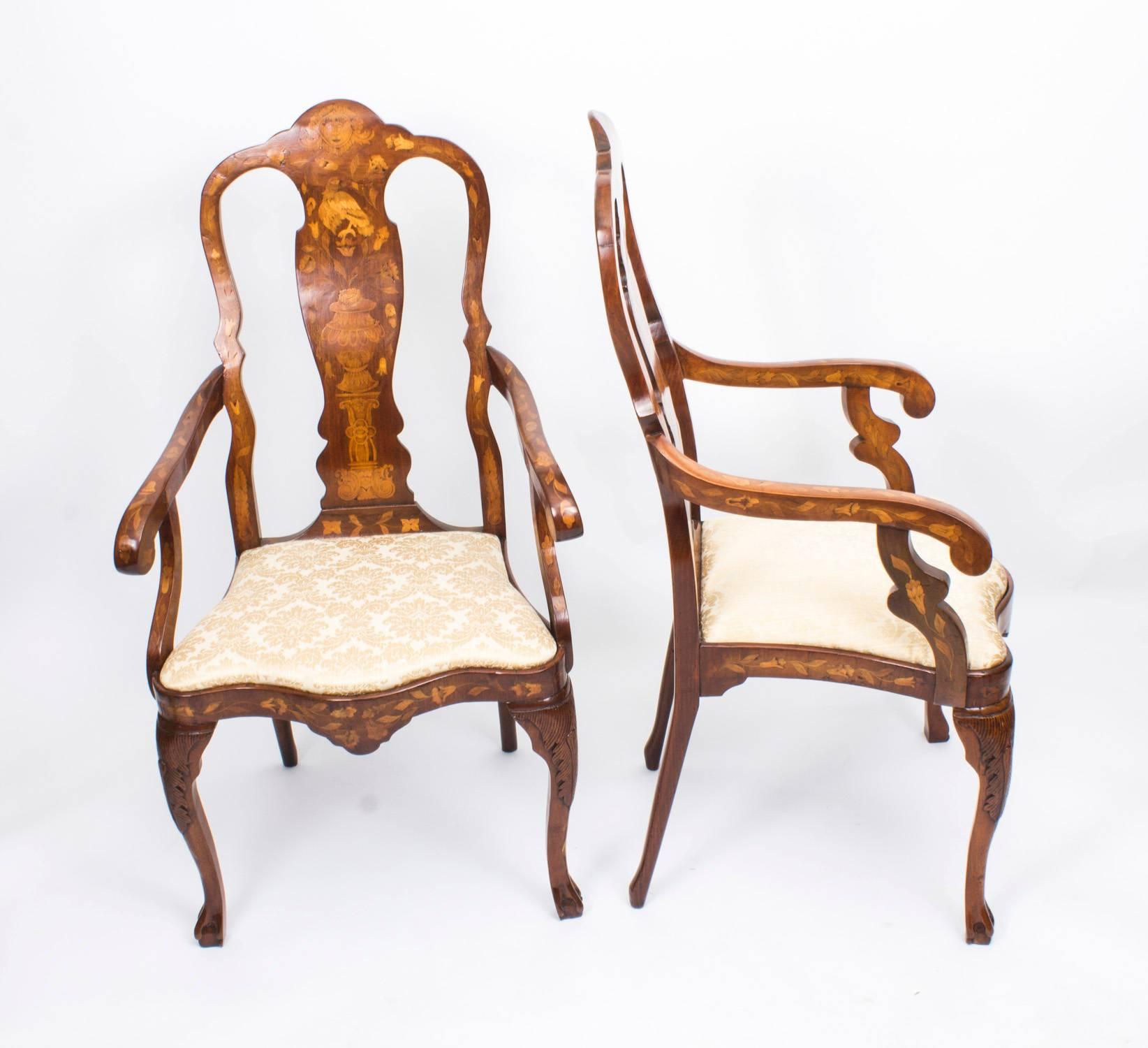 Antique Set of Eight Dutch Marquetry Walnut Dining Chairs, 18th Century 5