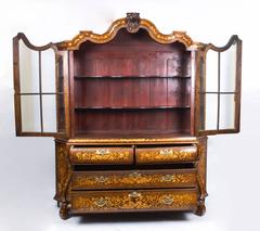Antique Dutch Marquetry Walnut Display Cabinet Vitrine, circa 1780