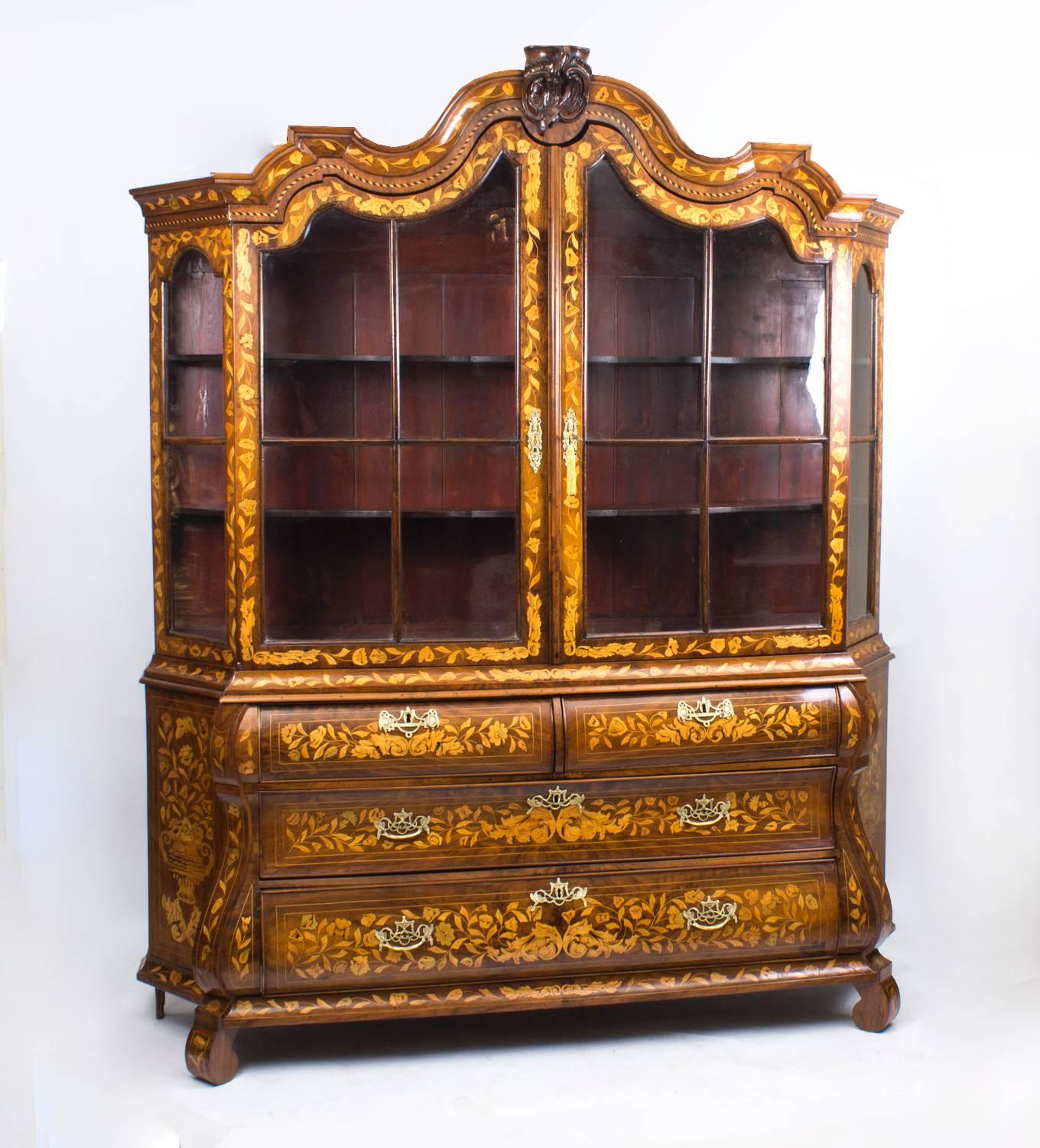 Antique Dutch Marquetry Walnut Display Cabinet Vitrine, circa 1780 5