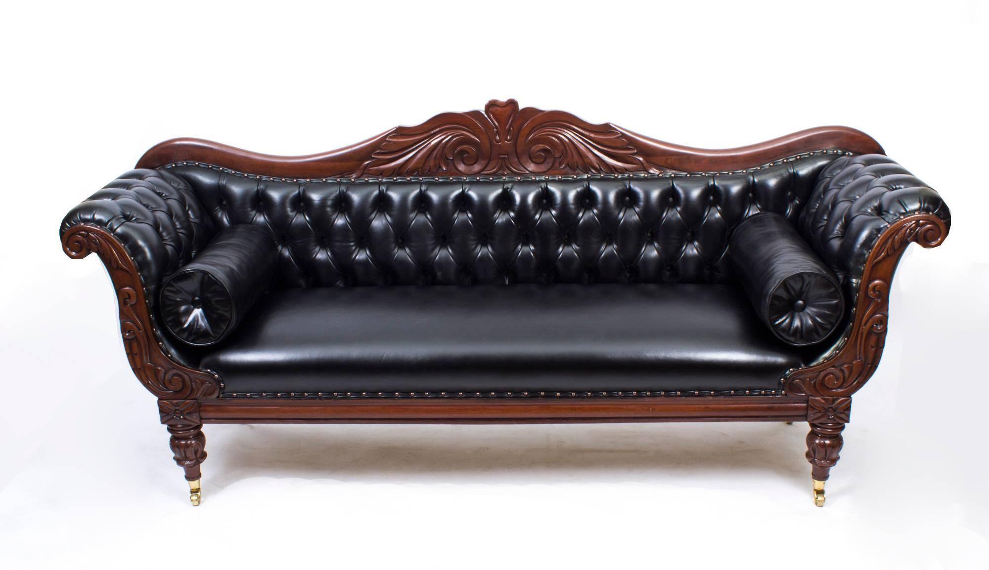 Antique William IV Mahogany and Leather Sofa, circa 1830 3