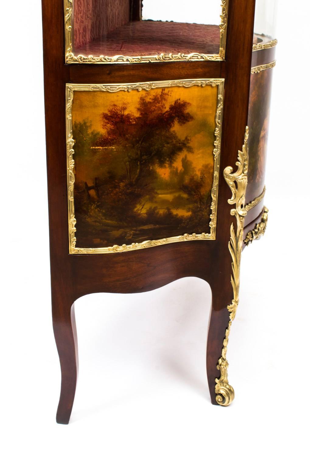Glass 19th Century French Vernis Martin Mahogany Display Cabinet