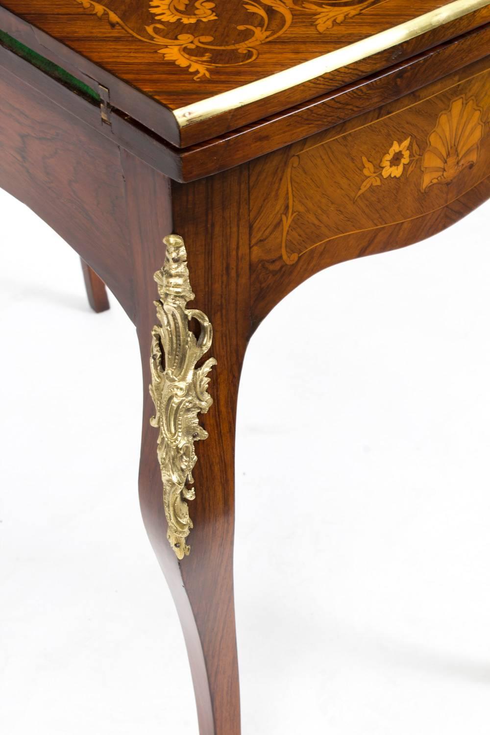 19th Century French Burr Walnut Marquetry Card Table 1