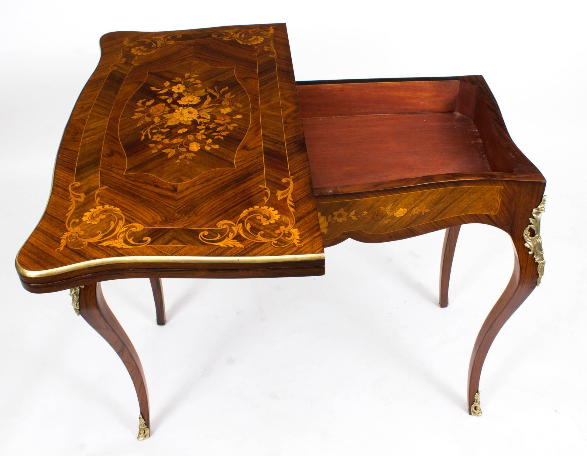19th Century French Burr Walnut Marquetry Card Table 4
