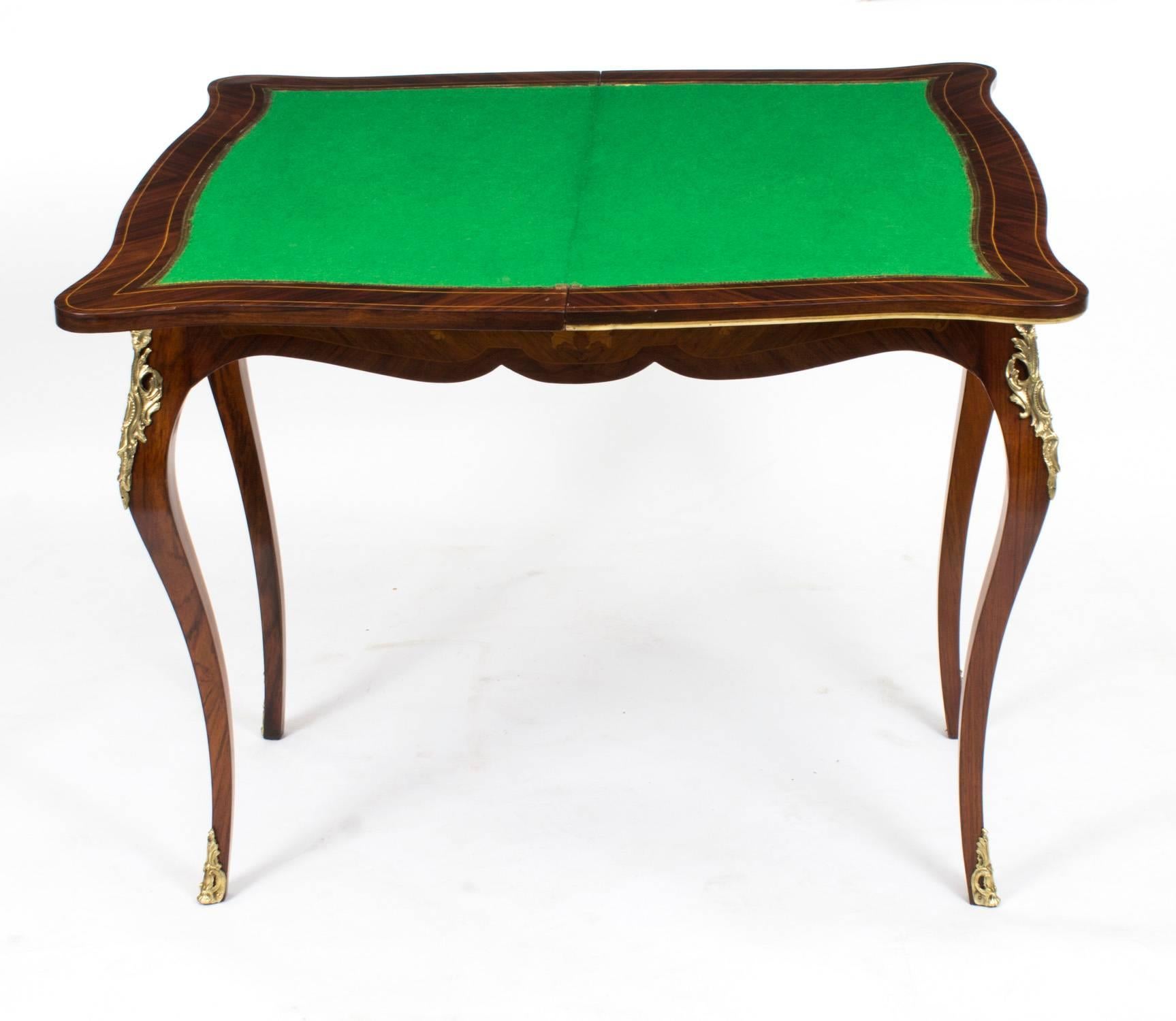 19th Century French Burr Walnut Marquetry Card Table 5