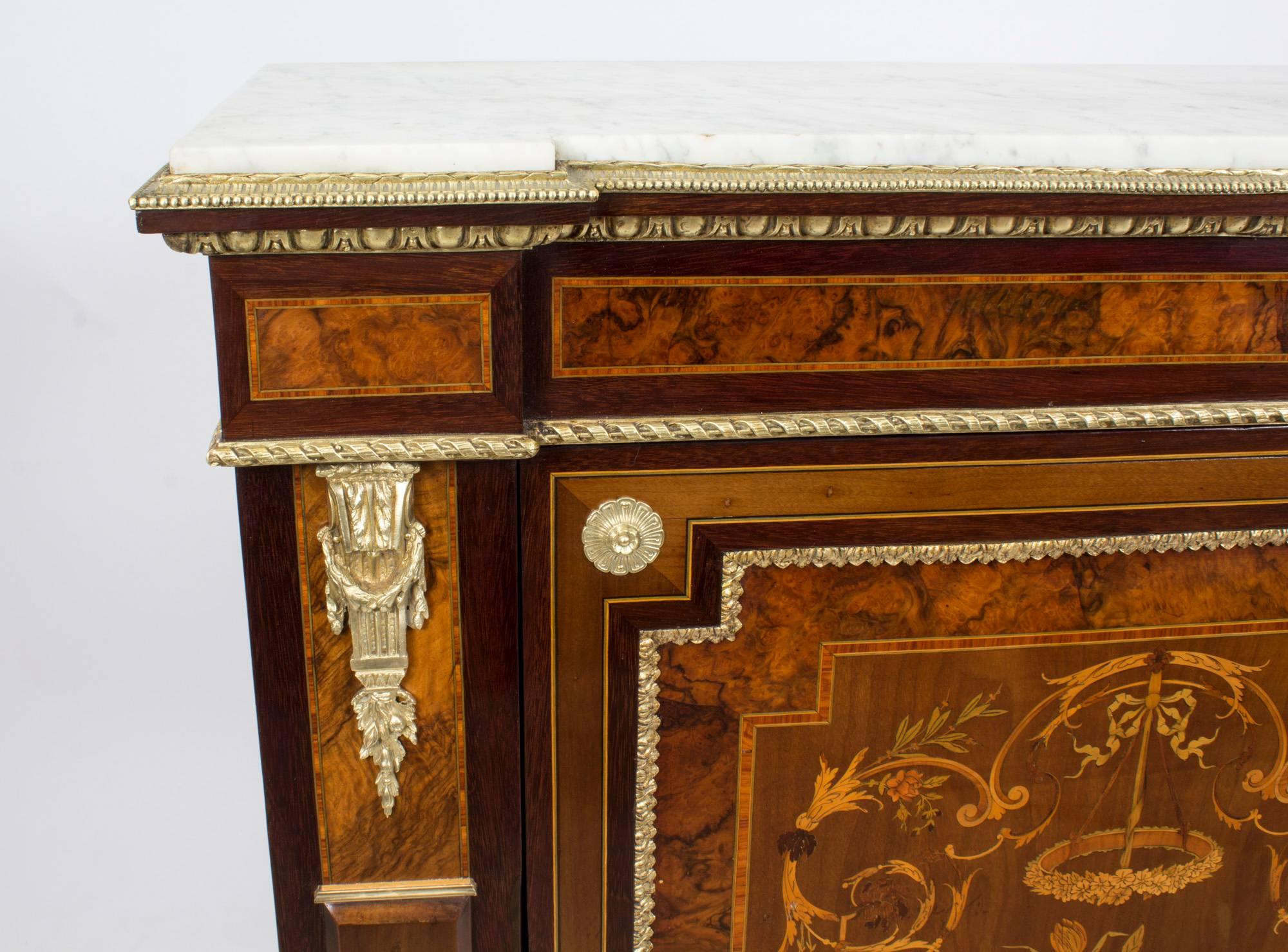 Napoleon III 19th Century French Burr Walnut Marquetry Side Cabinet