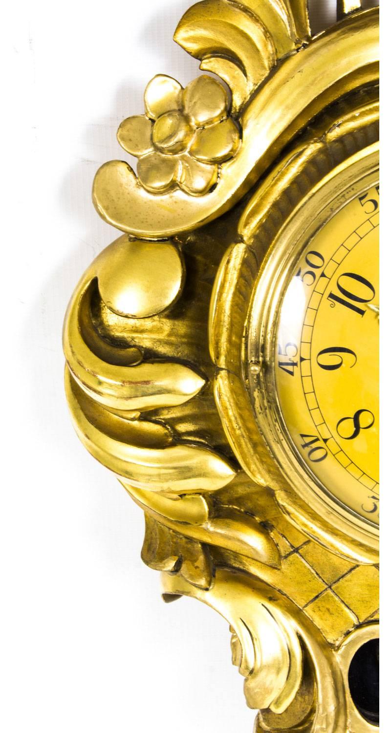 Early 20th Century Swedish Giltwood Eight-Day Striking Cartel Clock 3