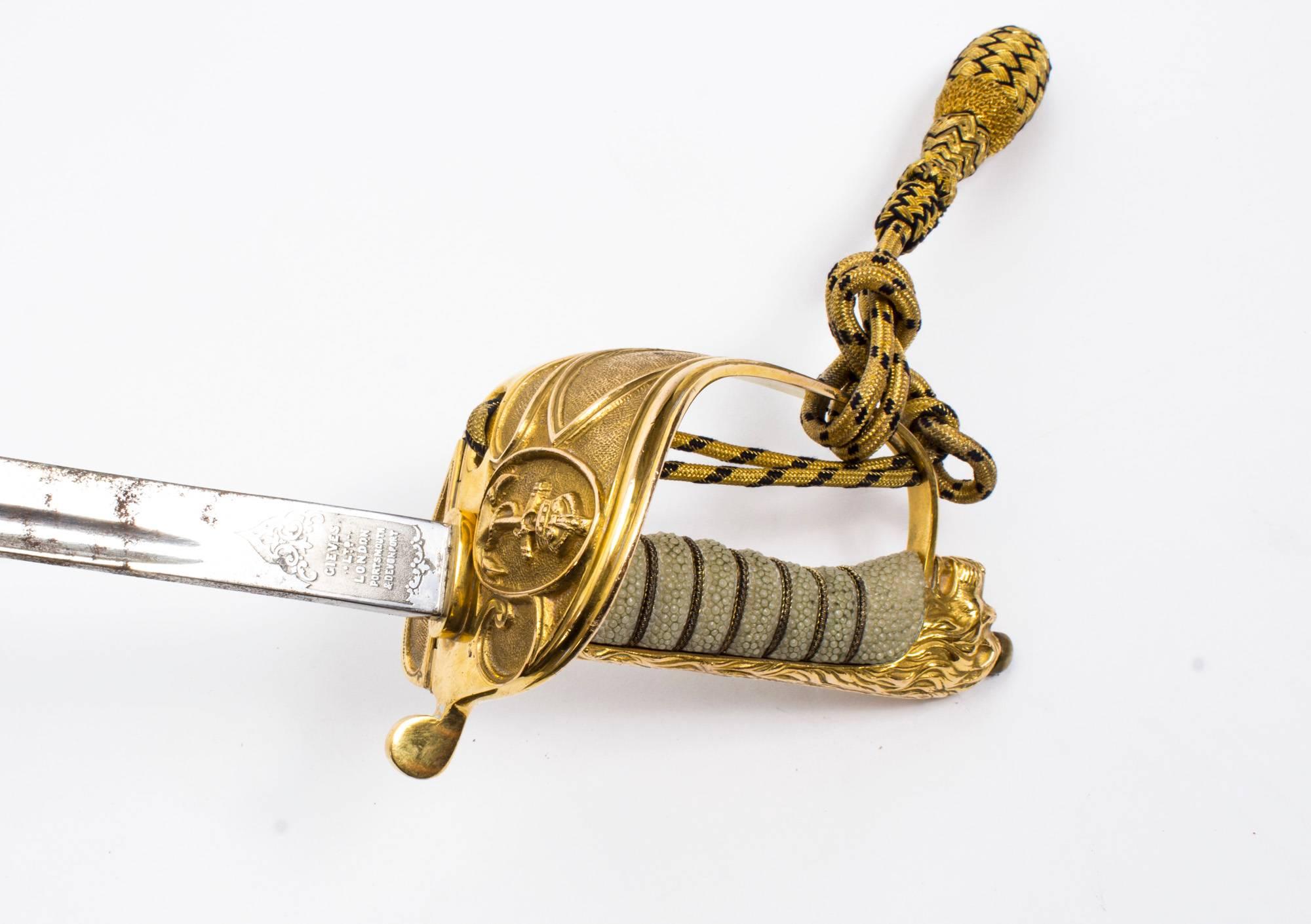 Antique Royal Navy Officers Sword by Gieves, circa 1910 2