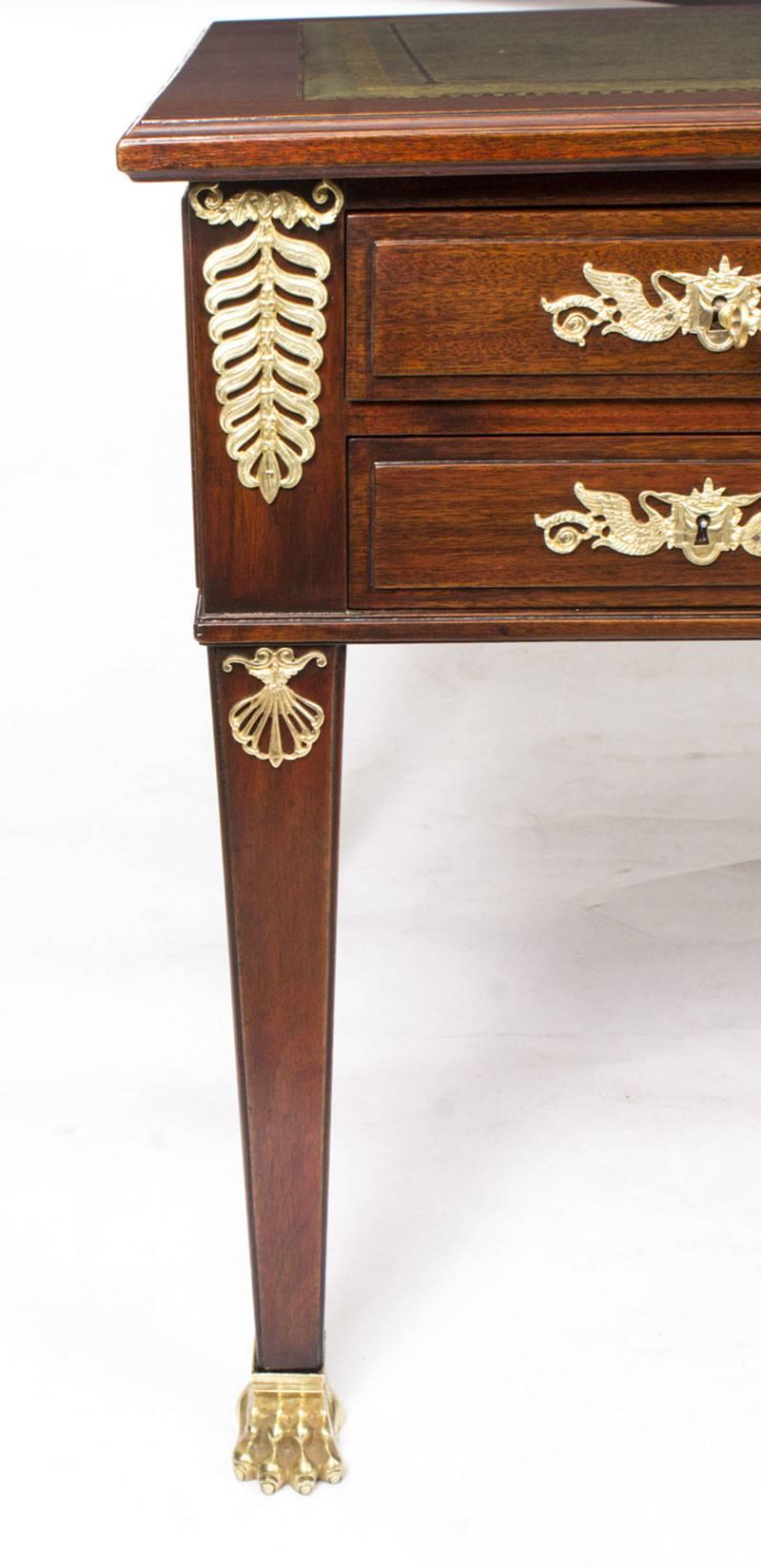 Leather 19th Century French Empire Ormolu Mounted Desk and Chair