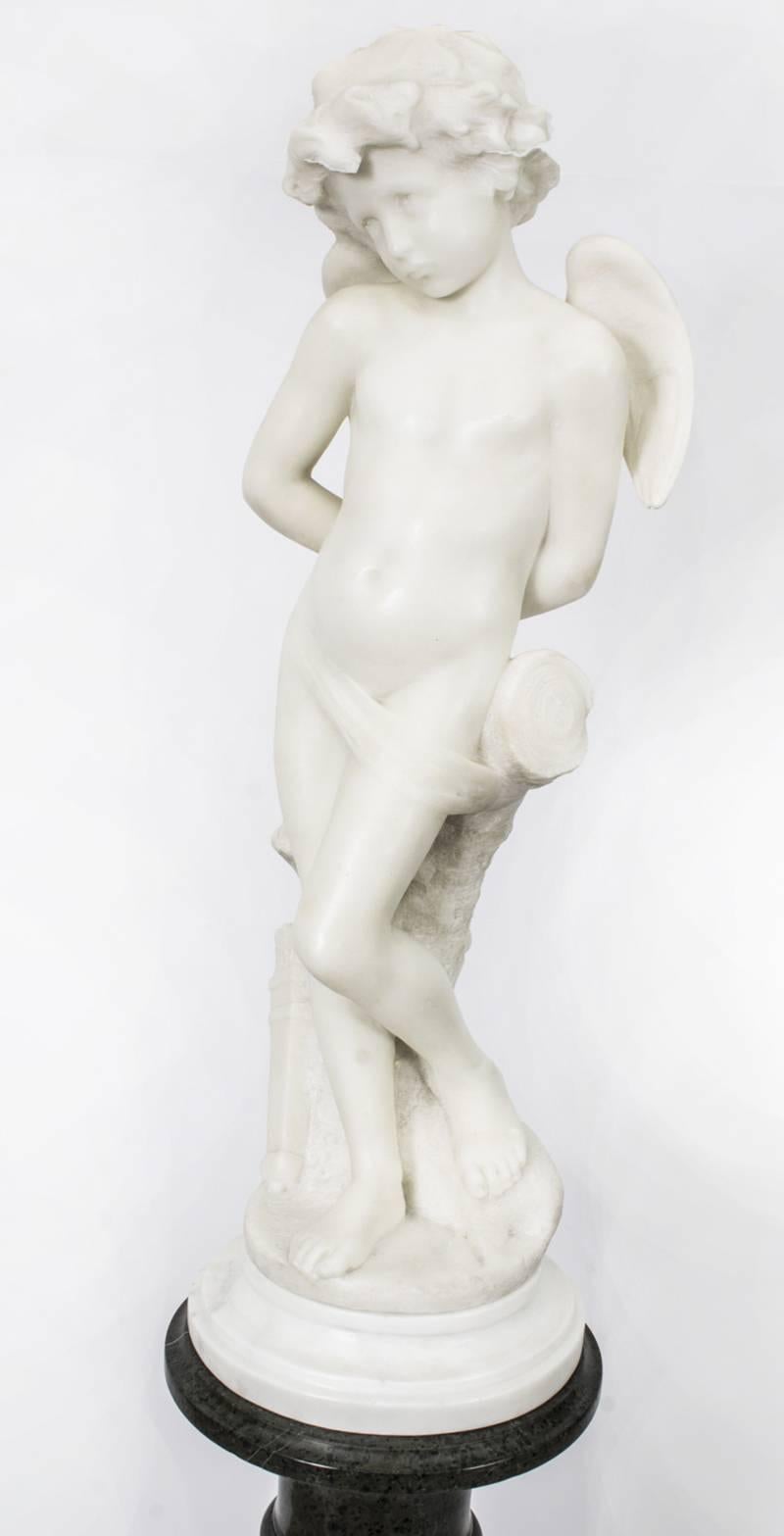 Antique French Marble Sculpture and Pedestal by Delavigne, circa 1890 In Excellent Condition In London, GB