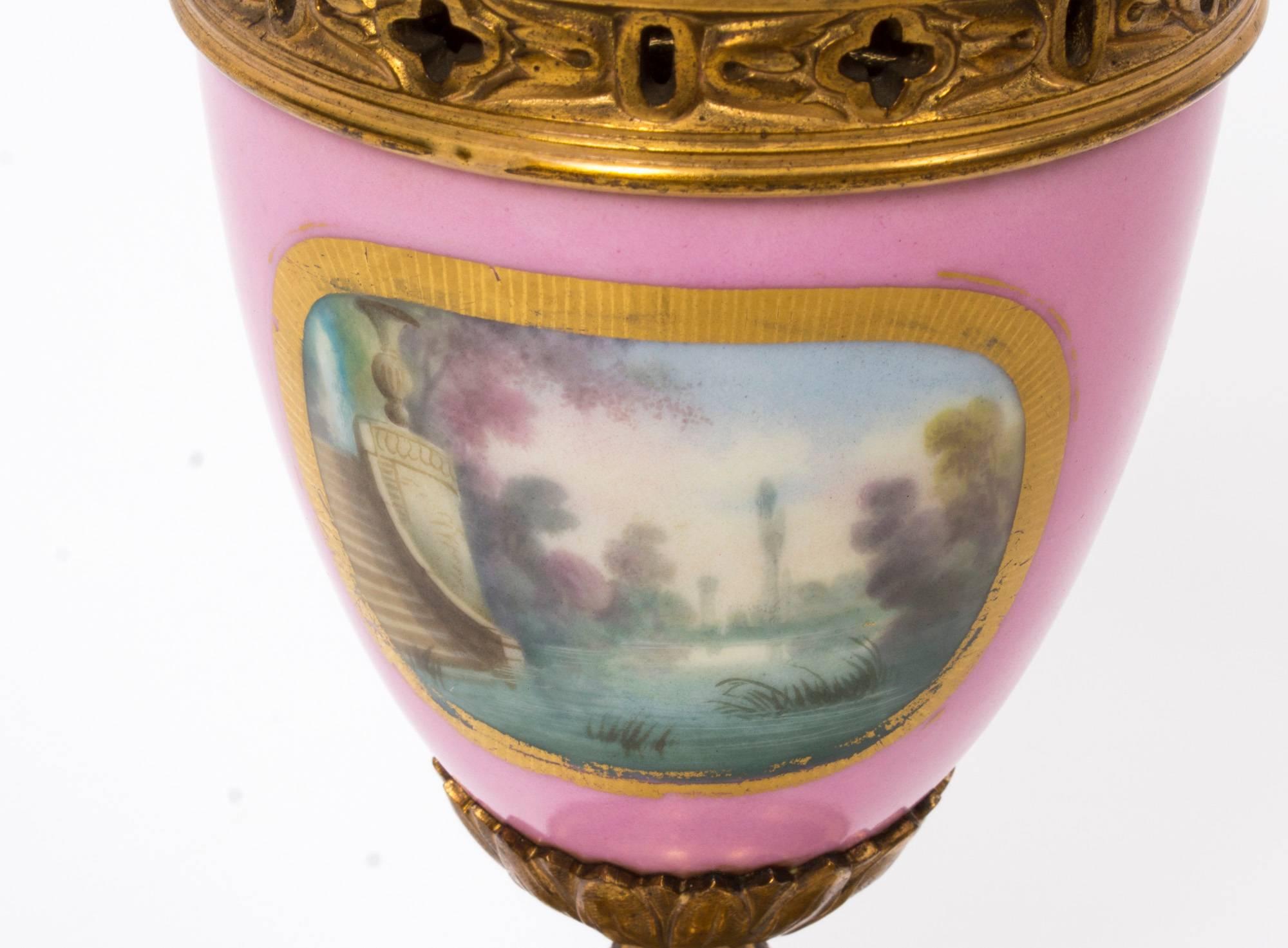 Antique Pair of Sevres Pink Porcelain Urns, circa1880 In Excellent Condition In London, GB