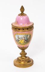 Antique Pair of Sevres Pink Porcelain Urns, circa1880