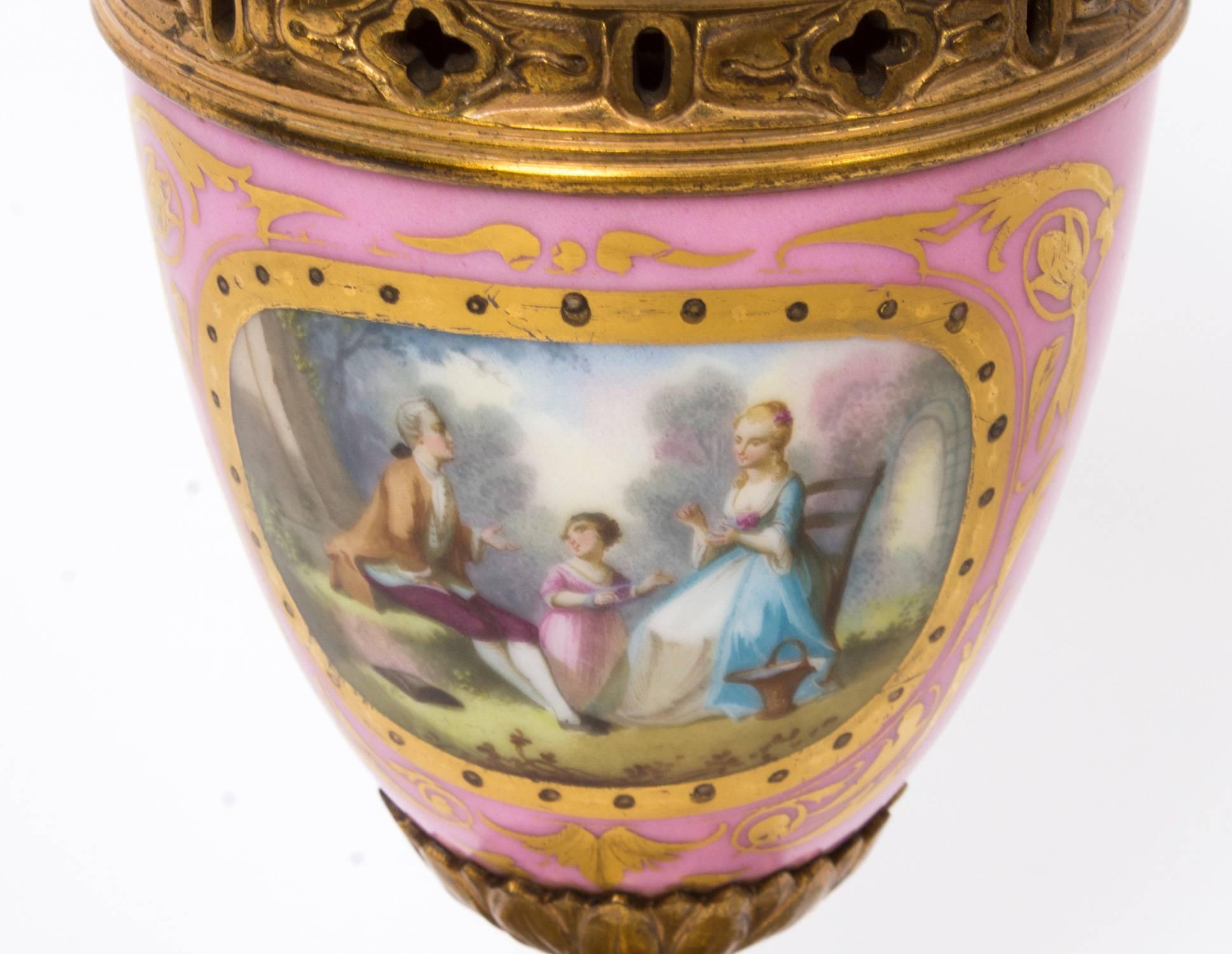 19th Century Antique Pair of Sevres Pink Porcelain Urns, circa1880