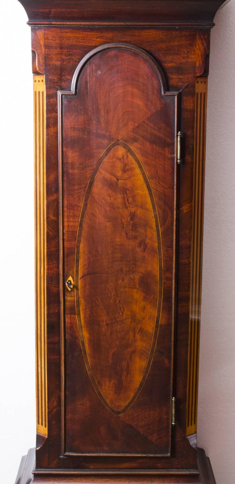 18th Century Flame Mahogany and Inlaid Longcase Clock, William Pridgin Hull 1