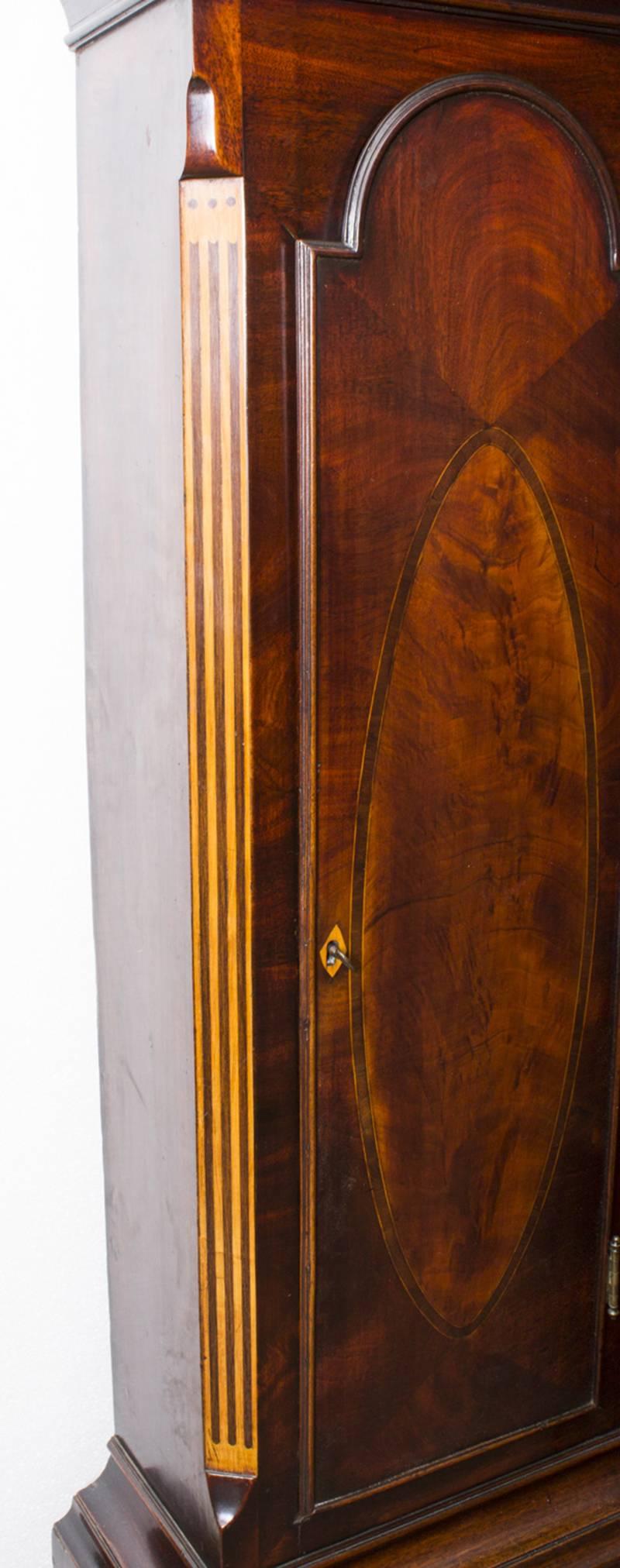 Late 18th Century 18th Century Flame Mahogany and Inlaid Longcase Clock, William Pridgin Hull