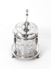 Antique Victorian Silver Plate and Crystal Biscuit Box William Hutton circa 1860
