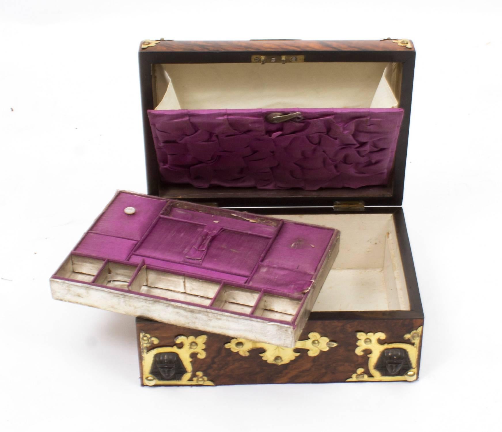 Mid-19th Century 19th Century Victorian Burr Walnut Casket Sewing Box For Sale