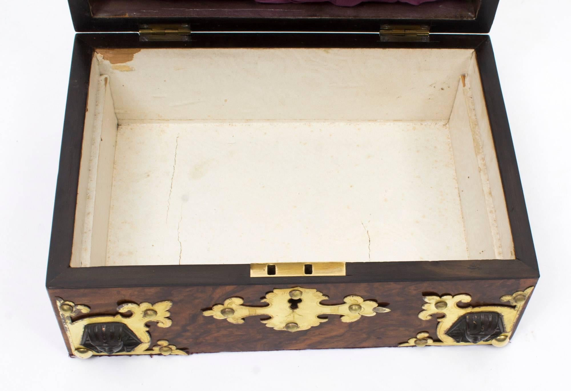 19th Century Victorian Burr Walnut Casket Sewing Box For Sale 2