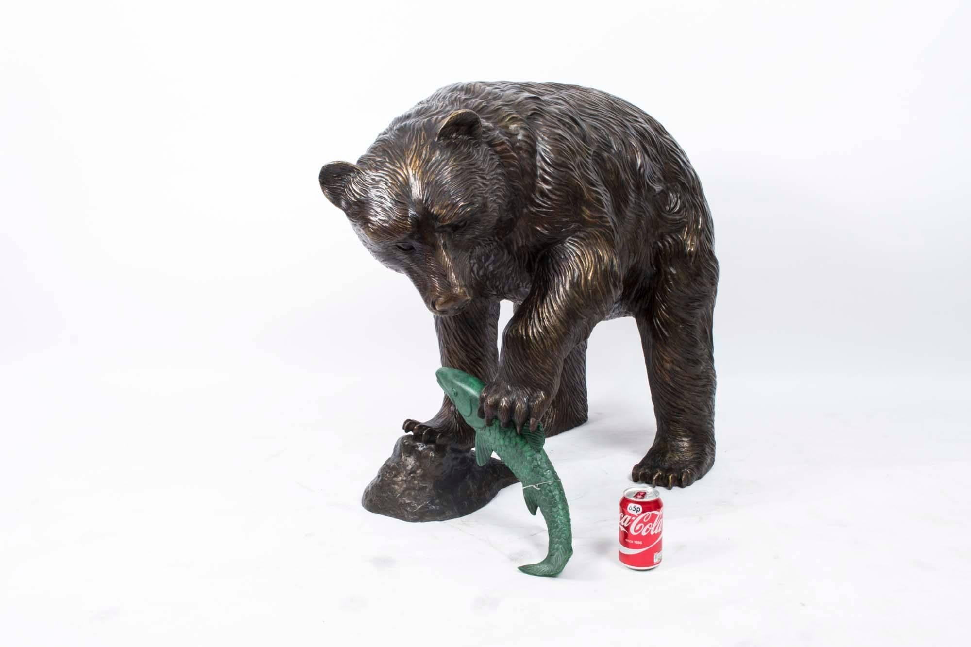 Pair of Wild Bears Fishing Salmon Bronze Sculptures 4