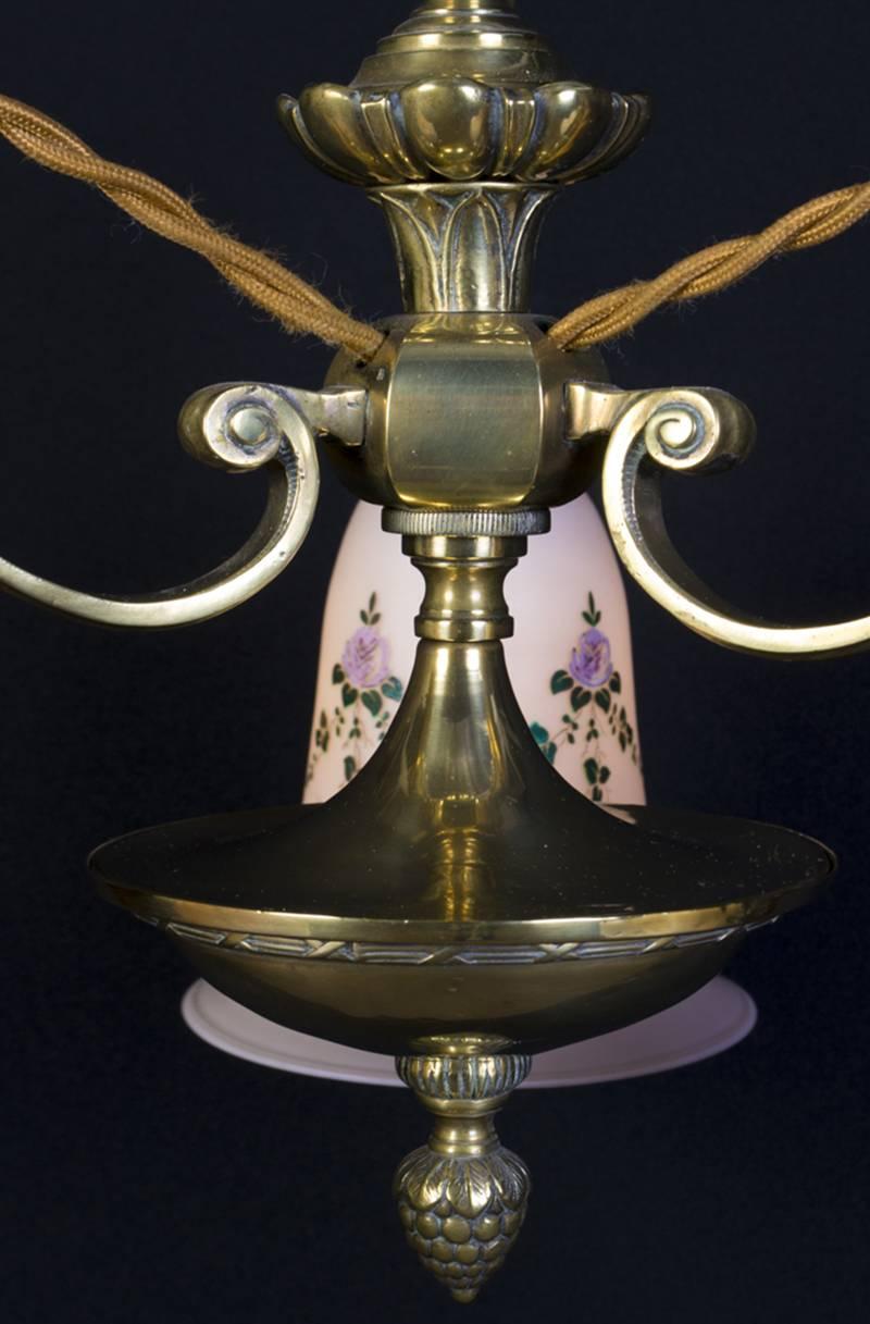 Early 20th Century Art Nouveau 3 Light Brass Chandelier 5