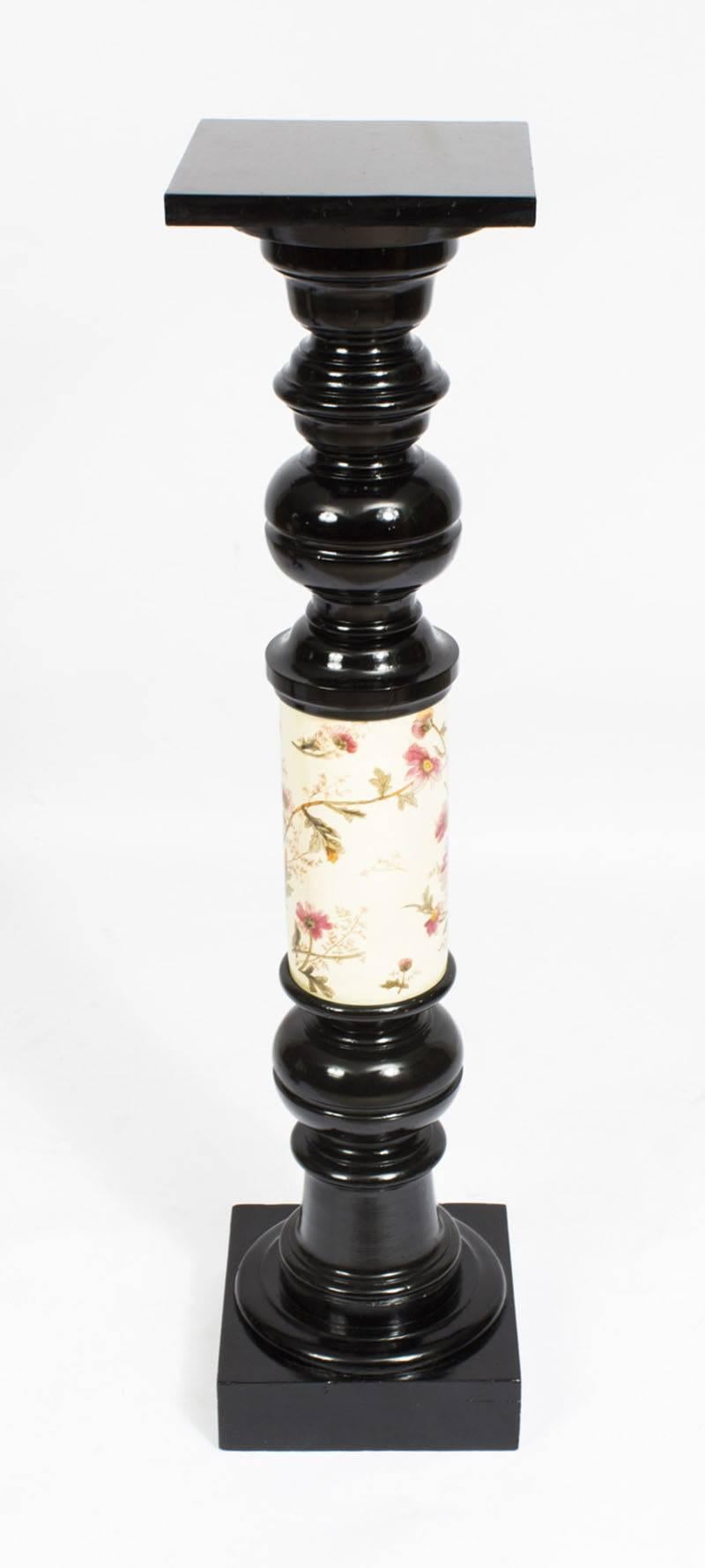 19th Century Pair of Ebonised and Porcelain Pedestals 3