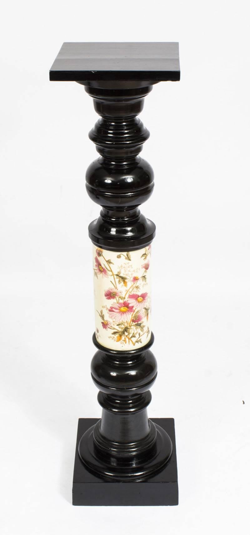 19th Century Pair of Ebonised and Porcelain Pedestals In Excellent Condition In London, GB