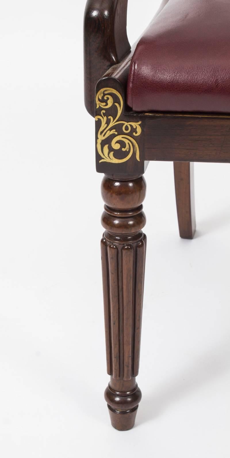 19th Century Regency Brass Marquetry Elbow Chair Armchair 4