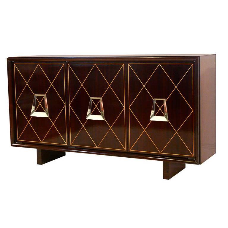 Custom Incised Diamond Front Credenza  For Sale