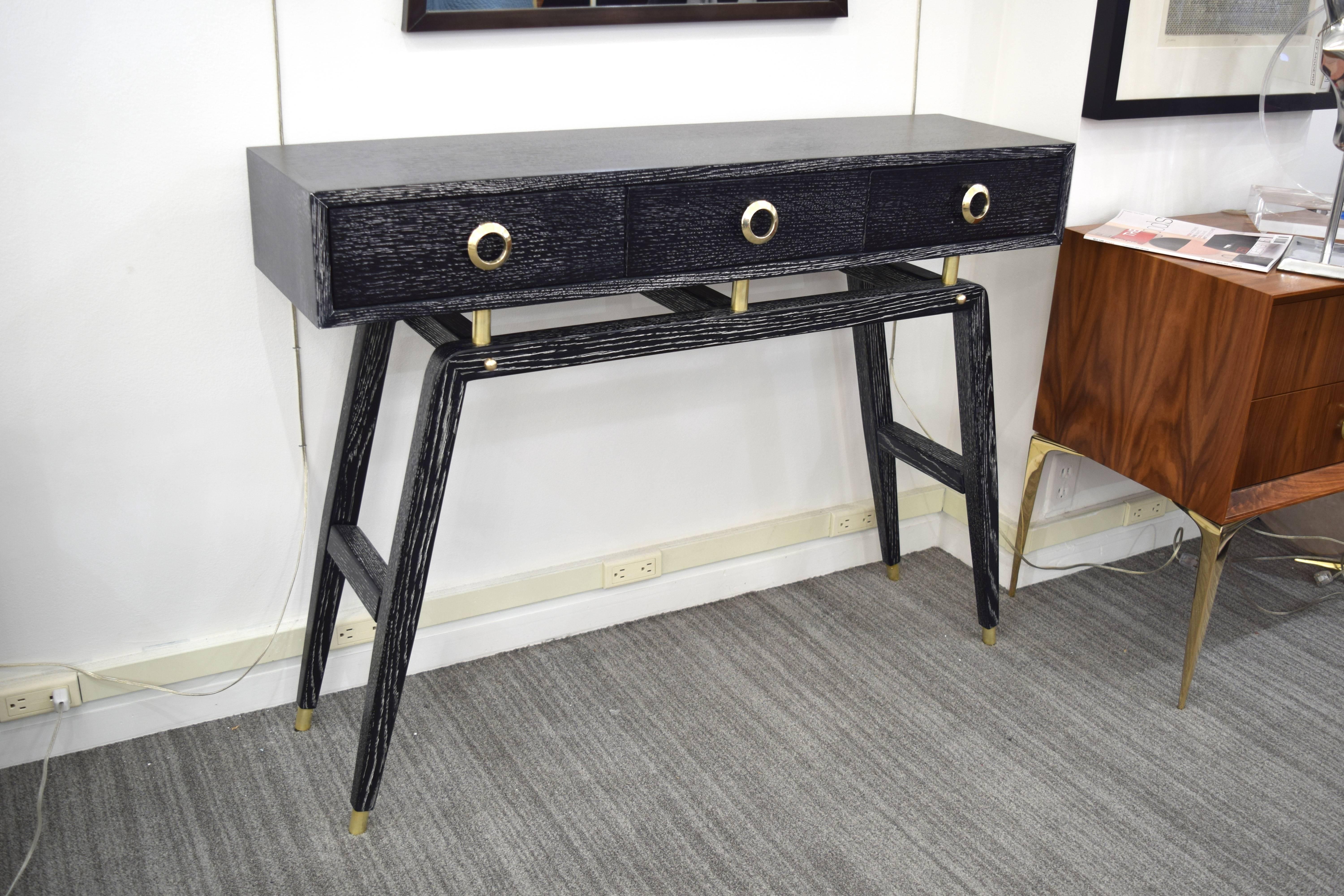 Brass Formation Three-Drawer Console For Sale