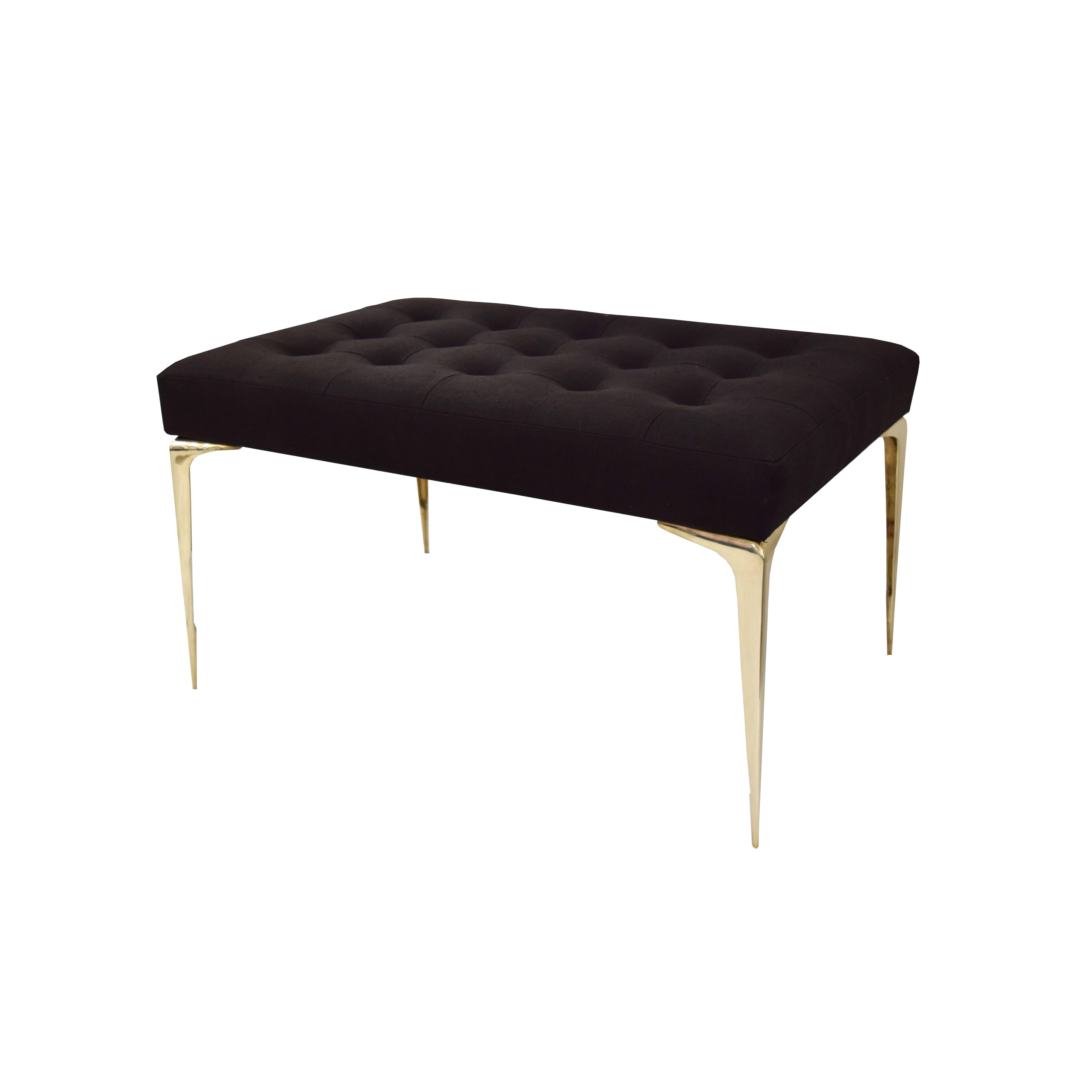 Custom Mid-Century inspired Stiletto bench designed by Irwin Feld Design for CF Modern feature hand cast and polished tapered solid brass legs. These benches are available in pairs or as singles, in custom sizes and COM.
Legs available nickel plated