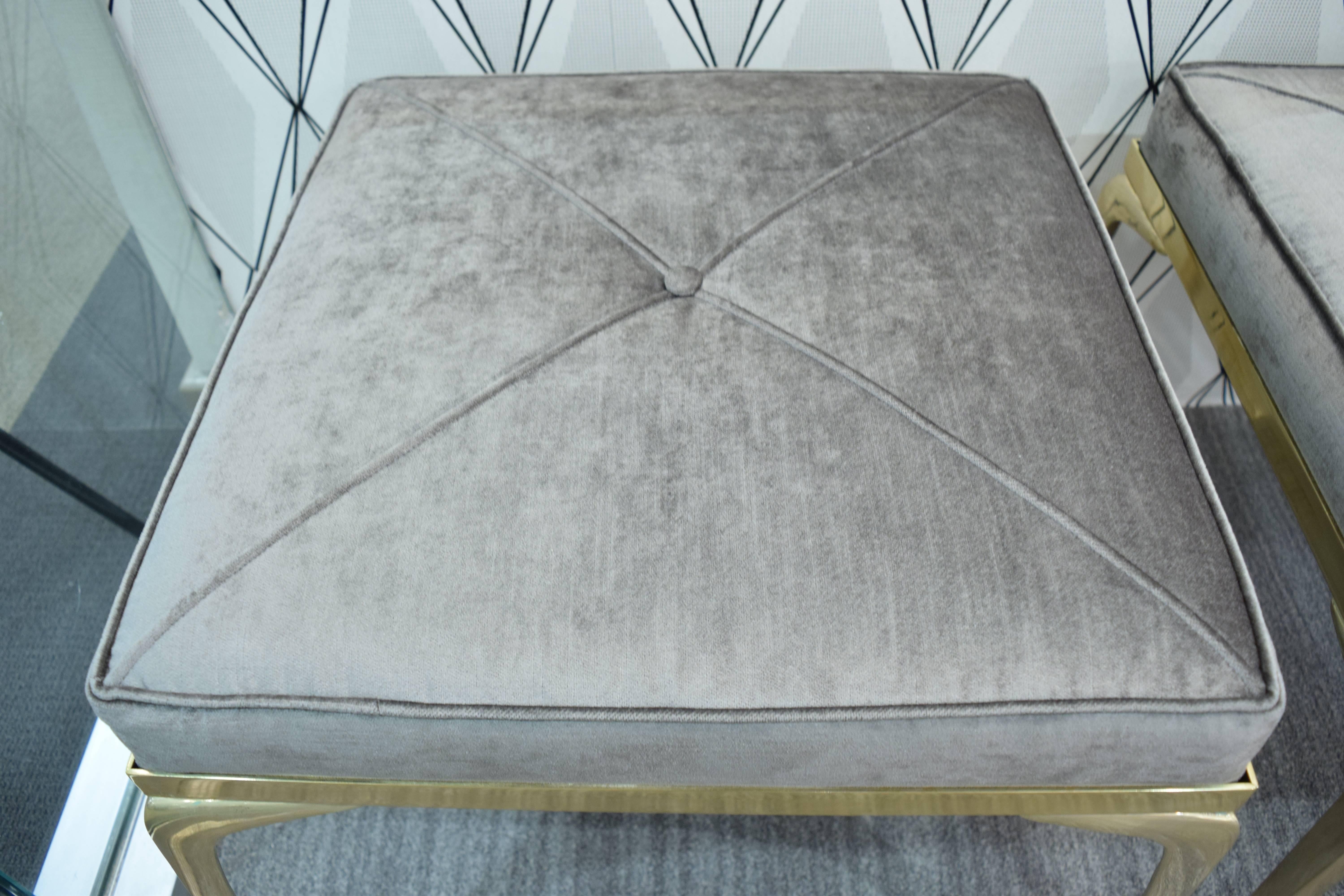 Mid-Century Modern Pair of Tufted Square Stiletto Ottomans