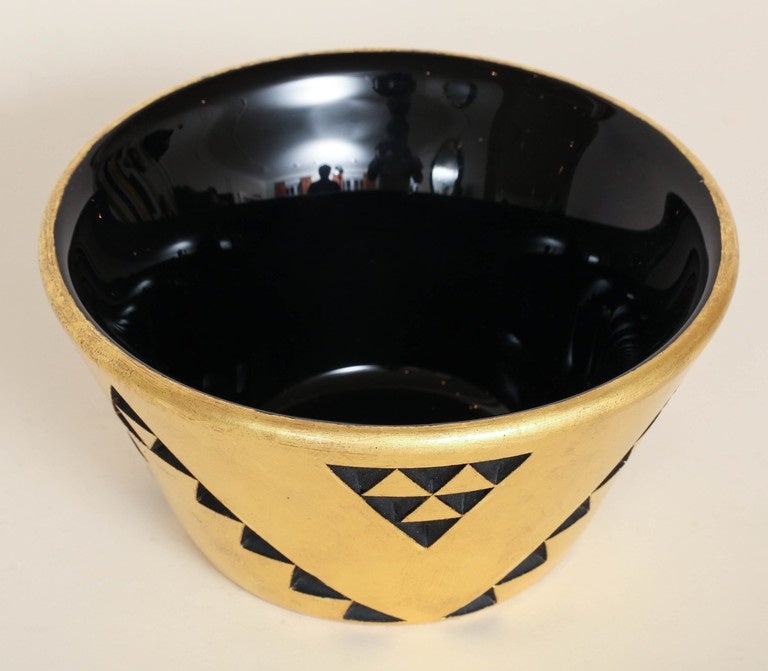 Jean Luce French Art Deco Gilded and Etched Black Glass Coupe For Sale 3