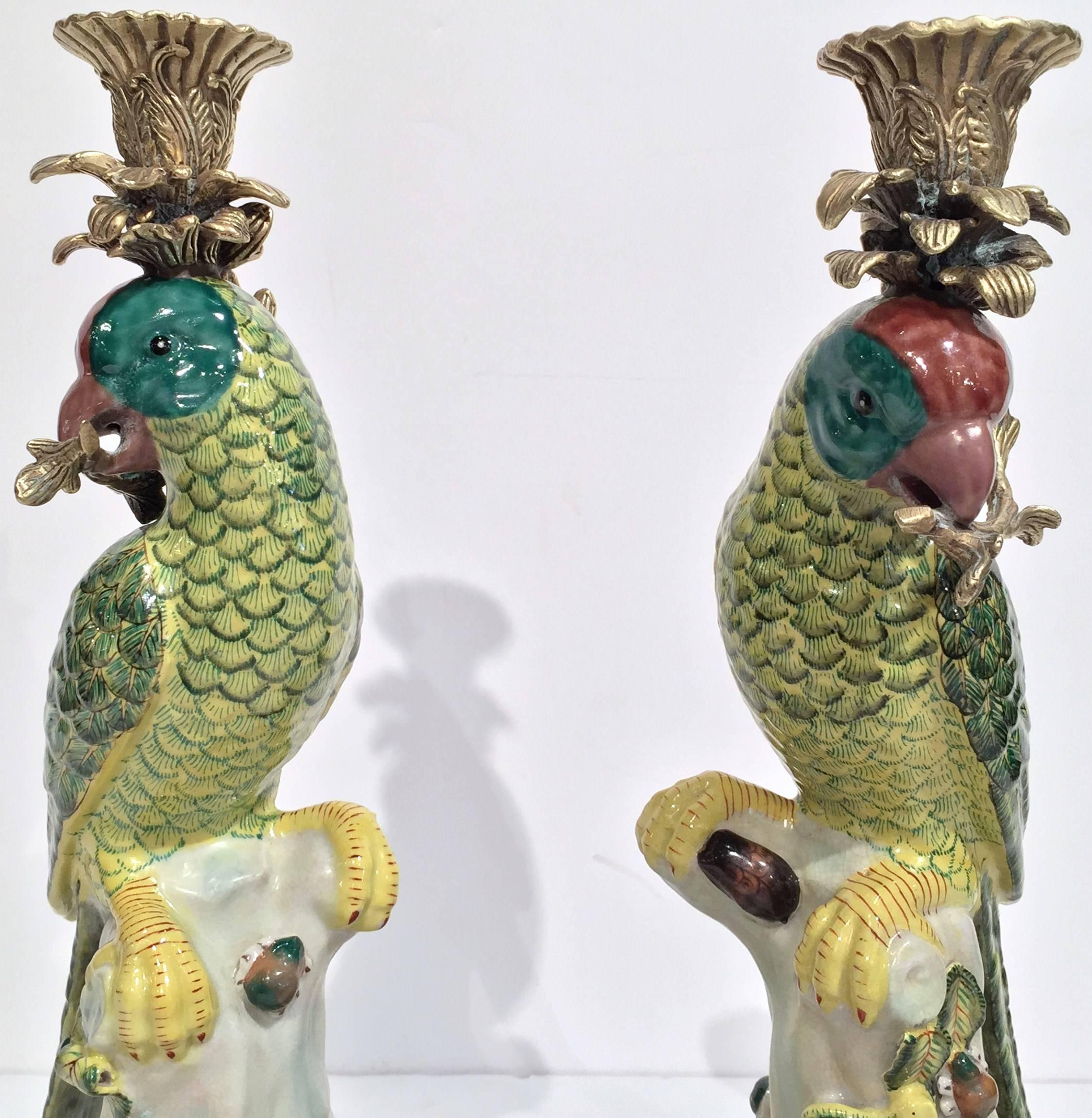 porcelain parrot candle holders