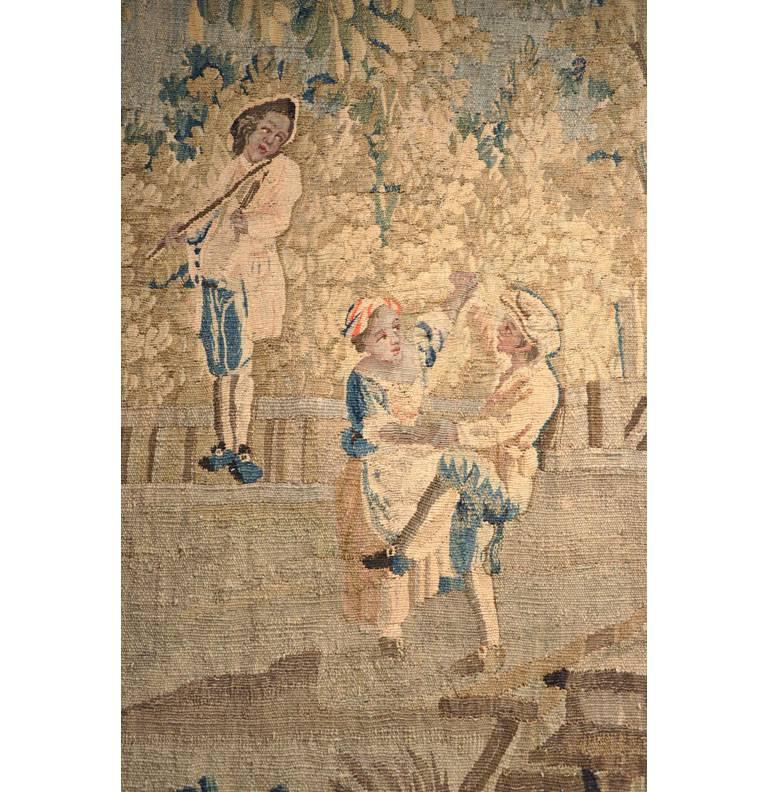 Louis XV Tapisserie française du 18ème siècle représentant une scène pastorale d'Aubusson intitulée « Le Repas Champetre ». en vente