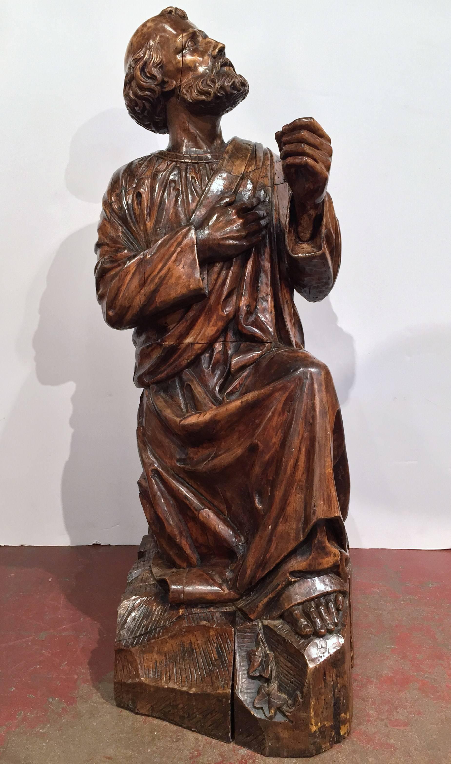 18th Century French Hand Carved Walnut Sculpture of Saint Peter the Apostle 2