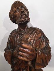 18th Century French Hand Carved Walnut Sculpture of Saint Peter the Apostle