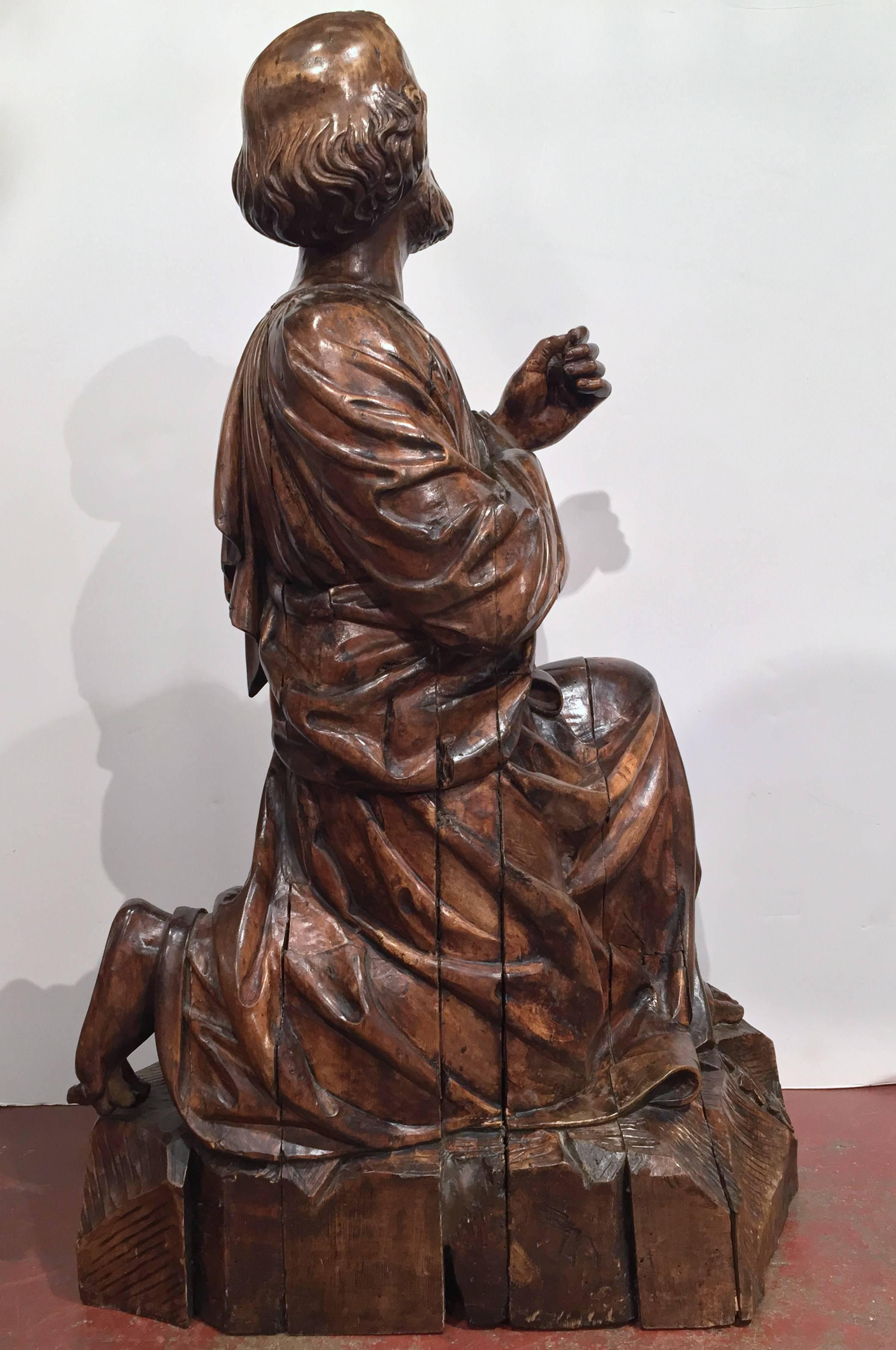 18th Century French Hand Carved Walnut Sculpture of Saint Peter the Apostle 1