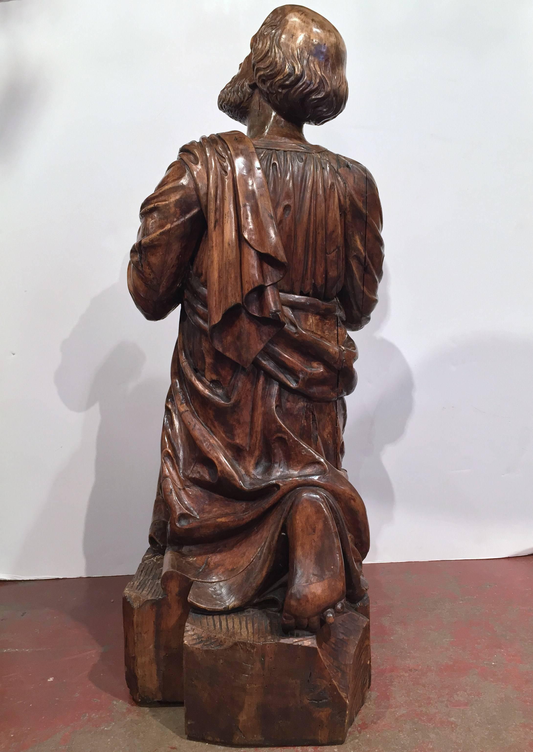 18th Century French Hand Carved Walnut Sculpture of Saint Peter the Apostle 4
